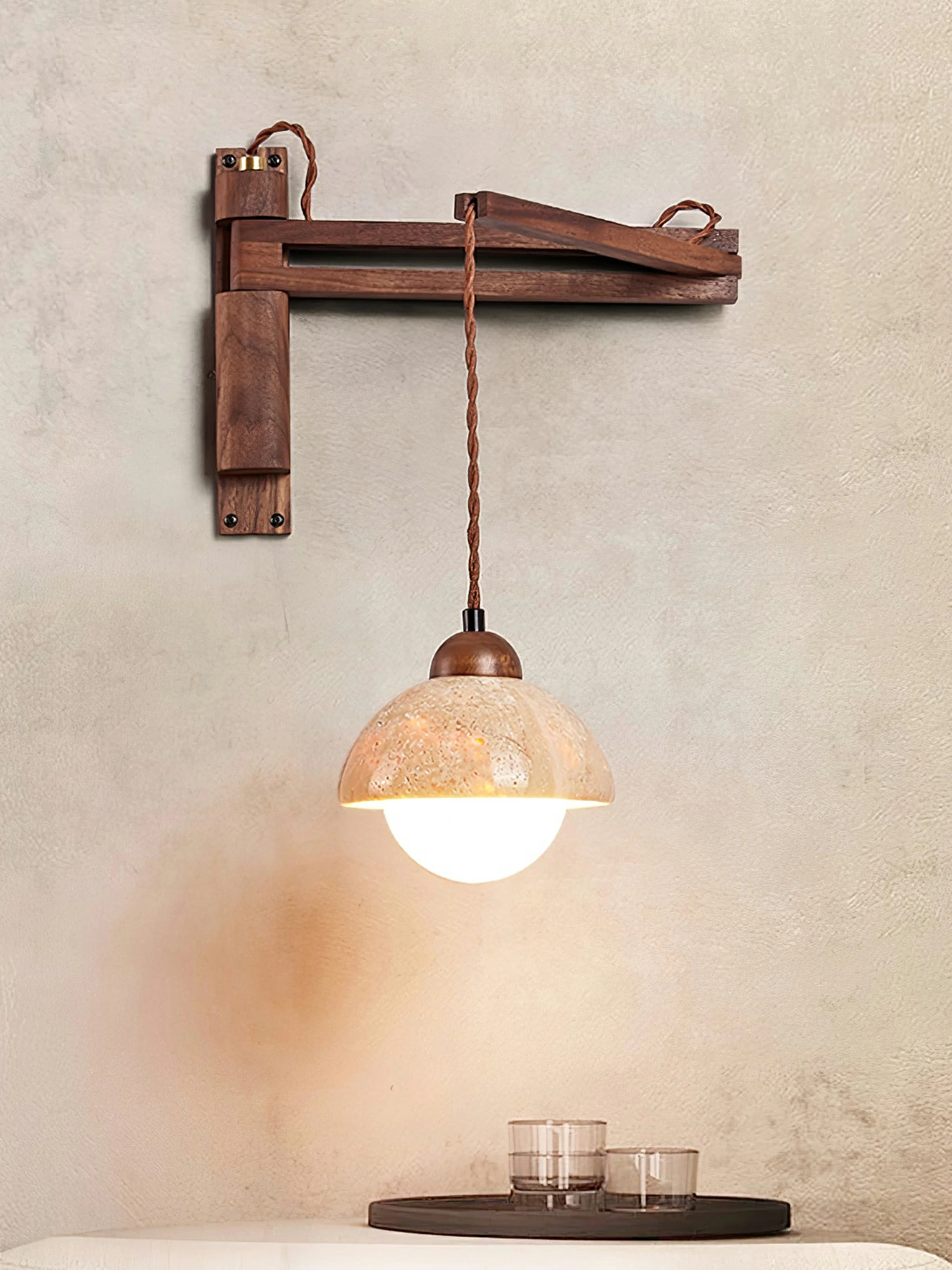 Adjustable Travertine Dome Wall Sconce - Image 8