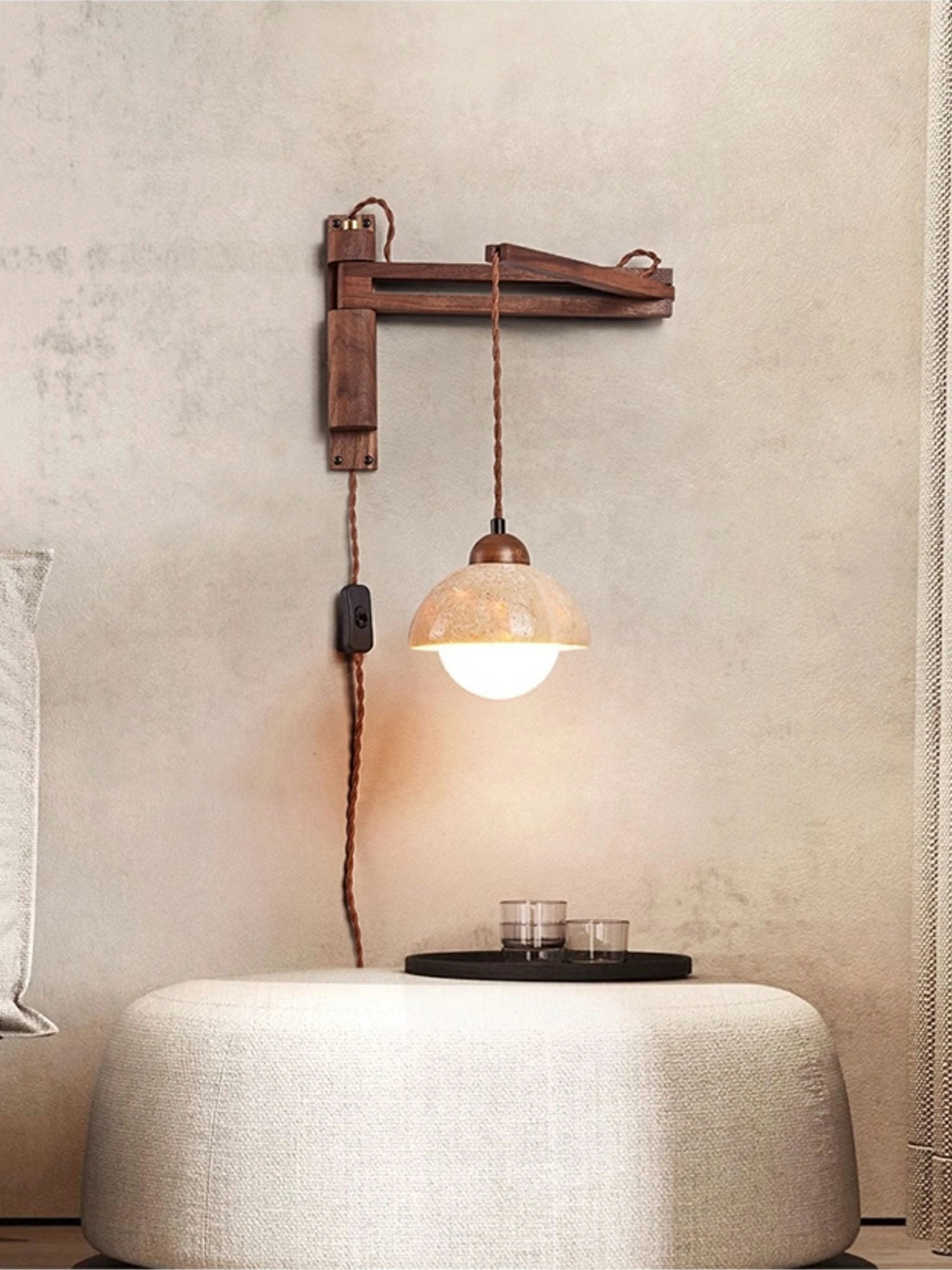 Adjustable Travertine Dome Wall Sconce - Image 3