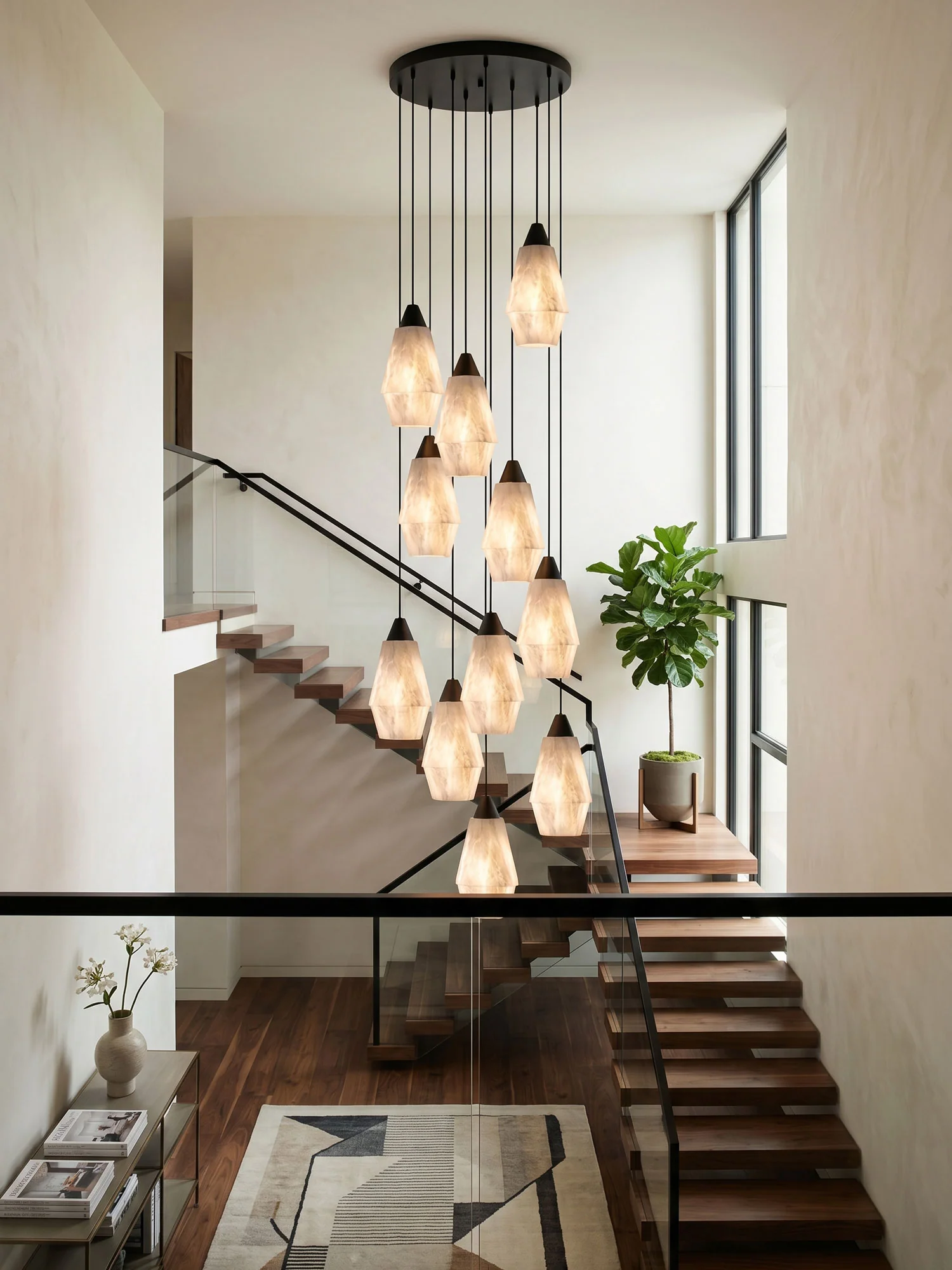 Faceted Alabaster Cluster Chandelier