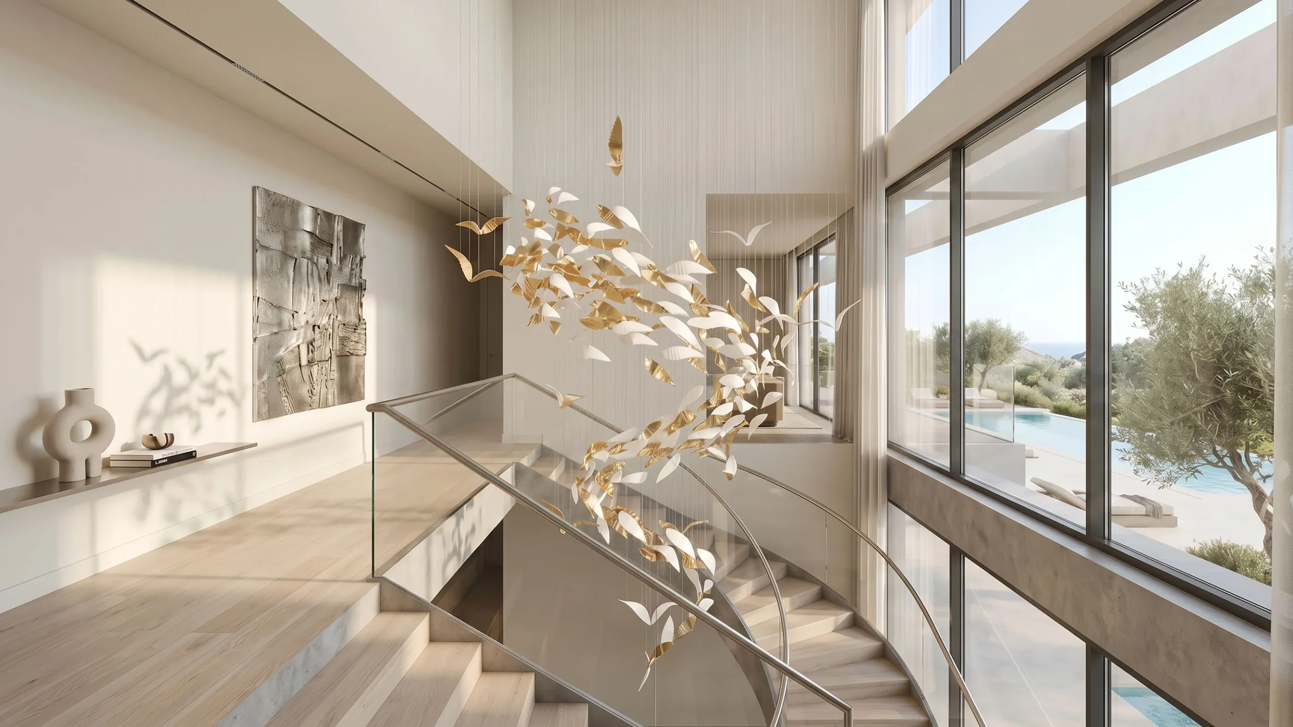 Glass crystal and metal staircase chandelier guide