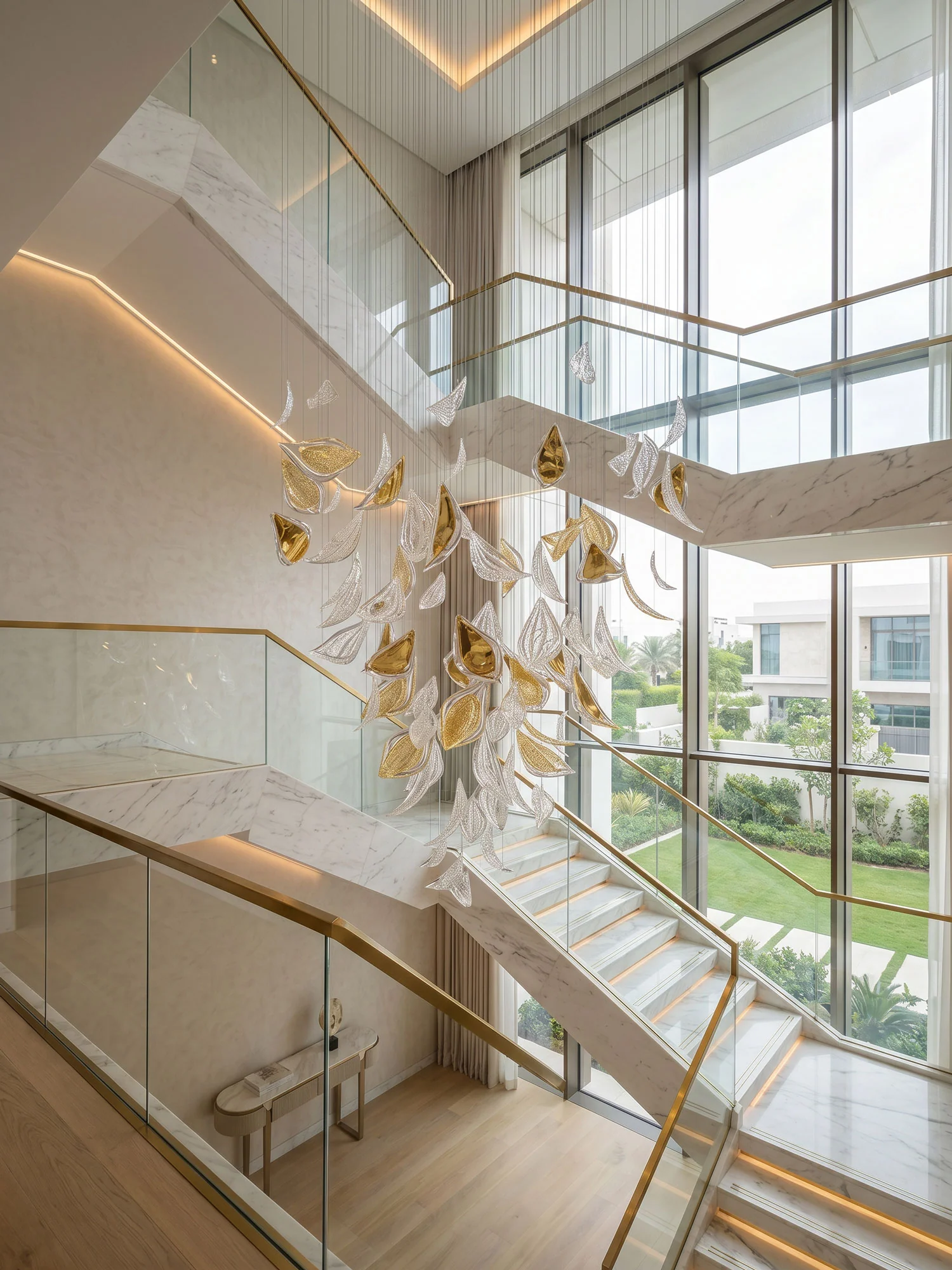 Floating Leaves Chandelier in a modern foyer