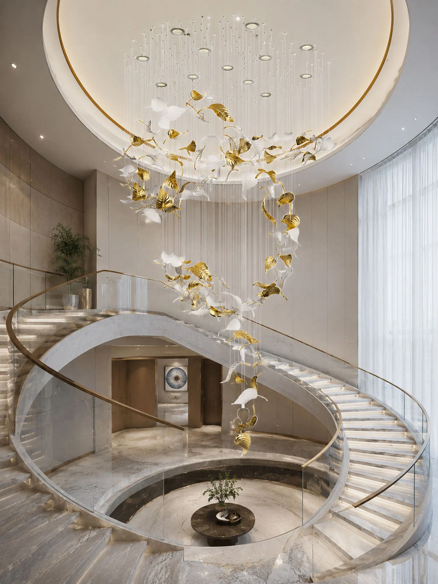 Linden Leaves Chandelier in a grand foyer