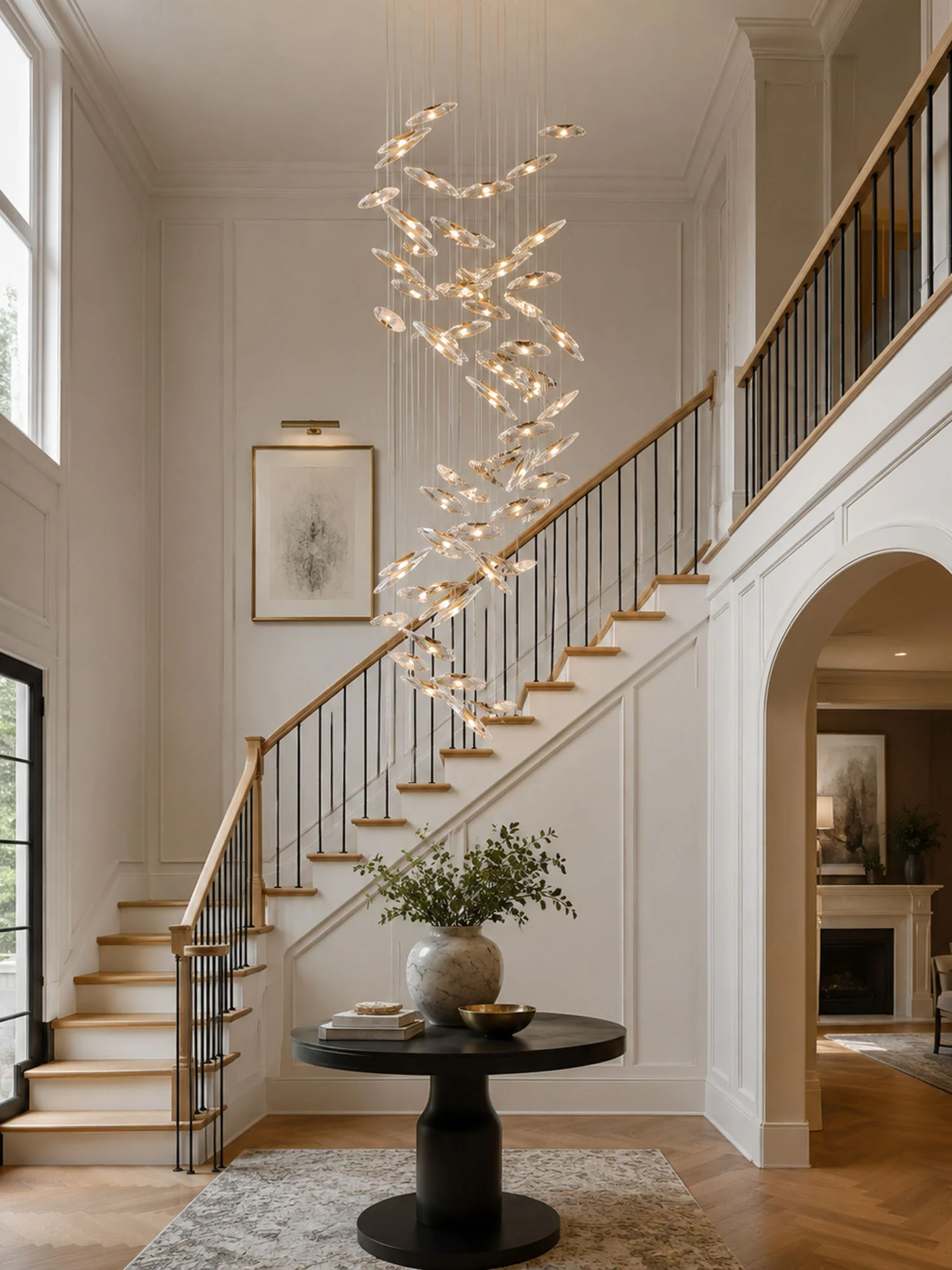 Moonlight Whispers Chandelier in a staircase void