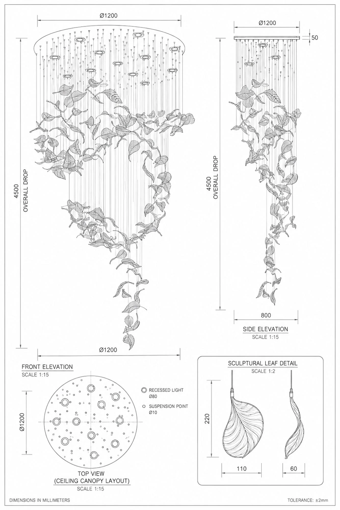 Custom staircase chandelier design and sizing