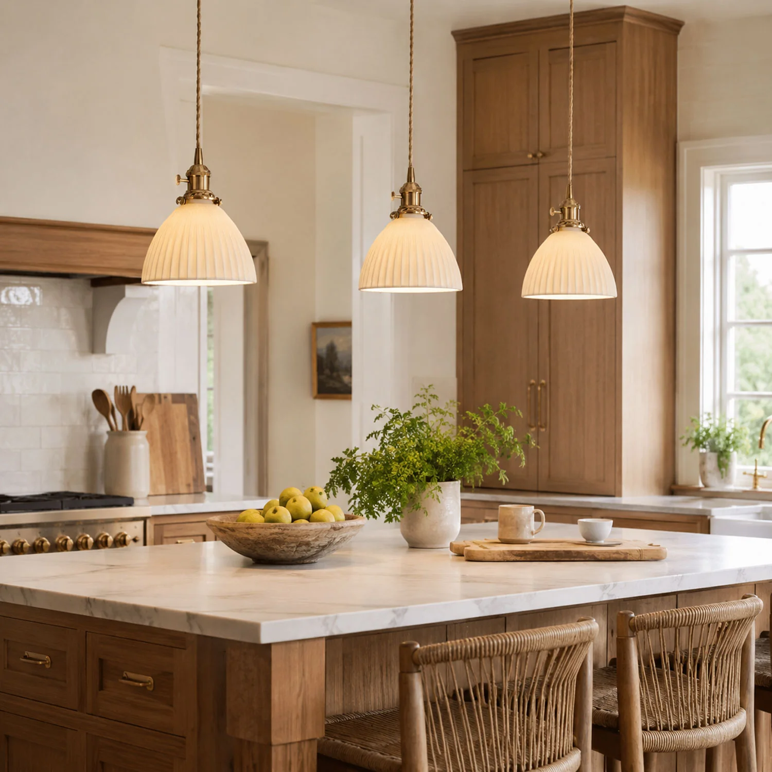 Ceramic pendant lights in a modern kitchen