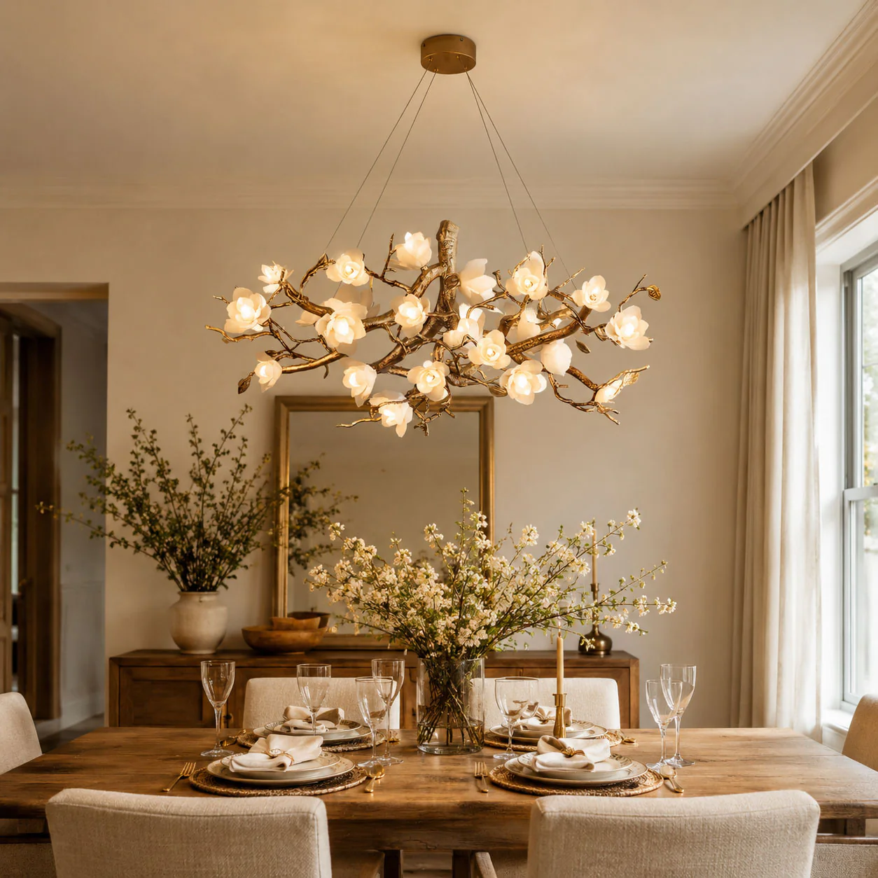 Flower Bloom Branch Brass Chandelier