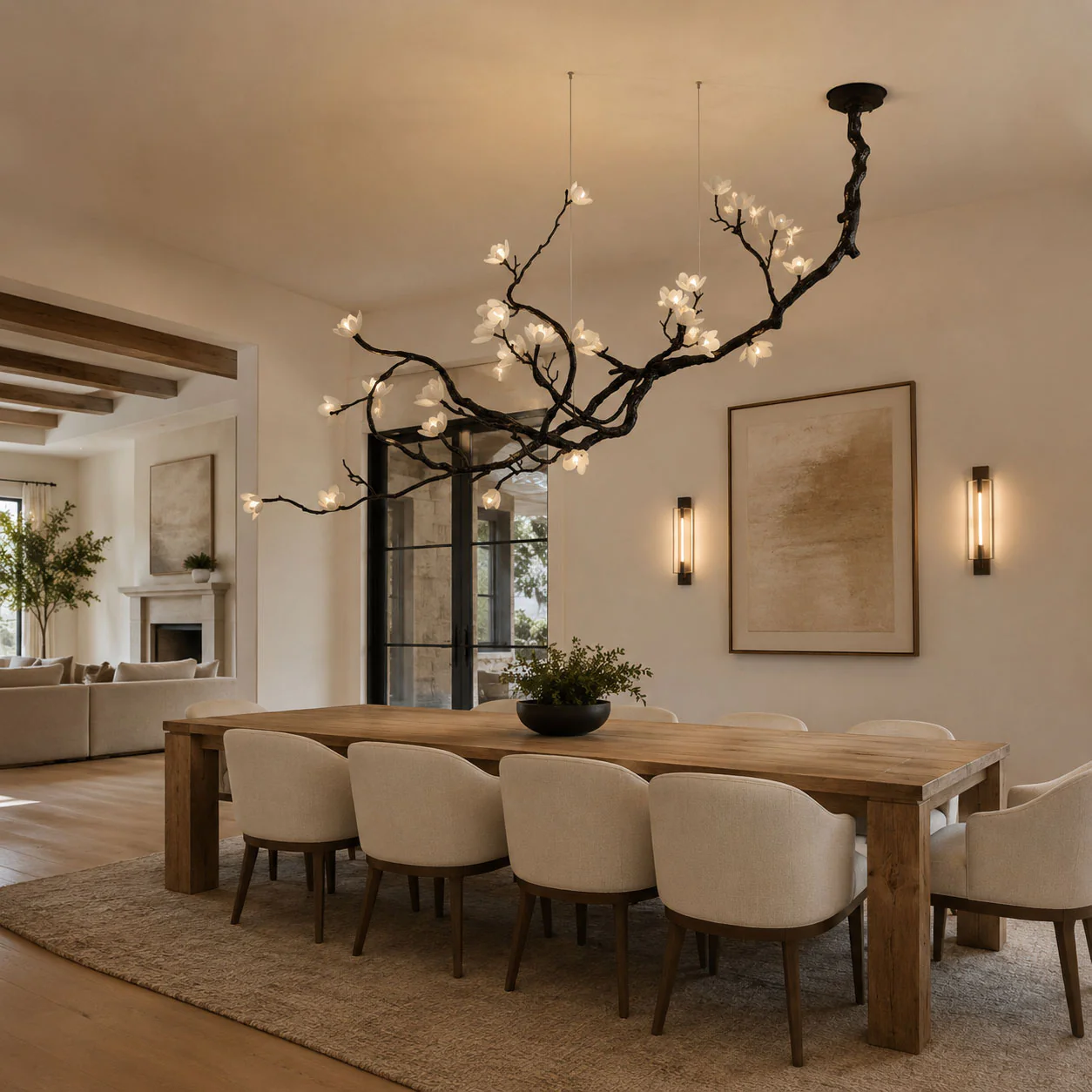 Ceramic Flower Chandelier for a long dining table