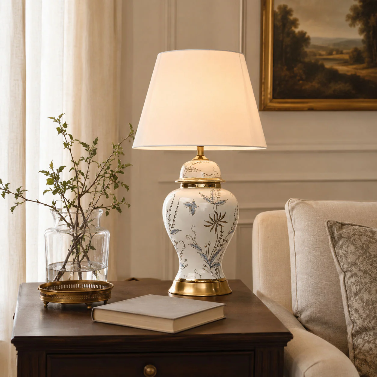 Gilt Accented Ceramic Table Lamp styled in a classic interior