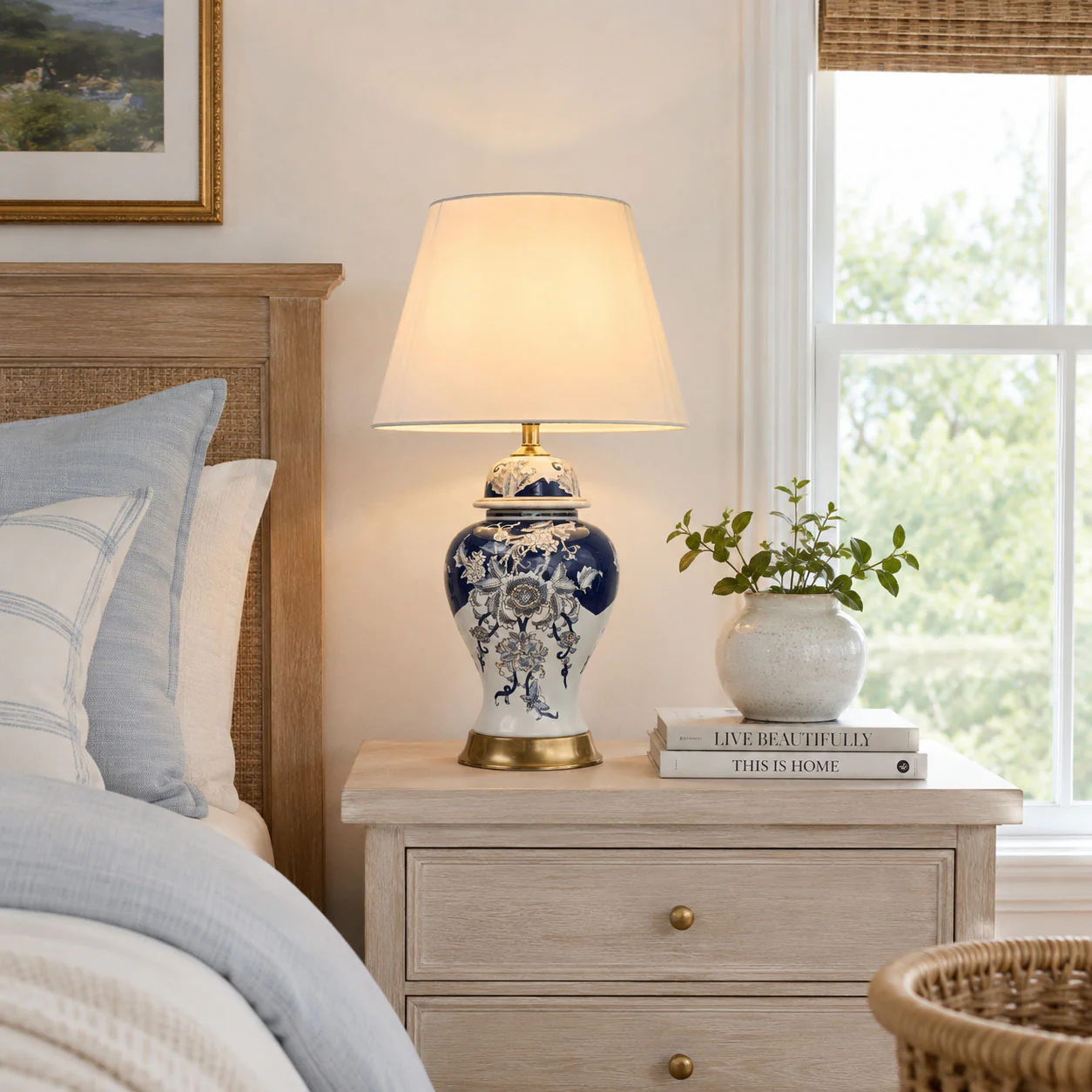 Blue and White Gilt Accented Table Lamp