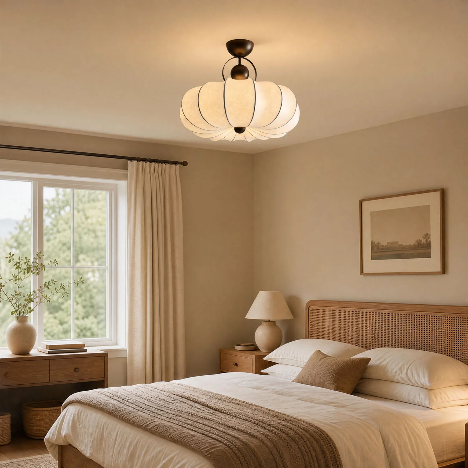 Silk lighting in a calming bedroom