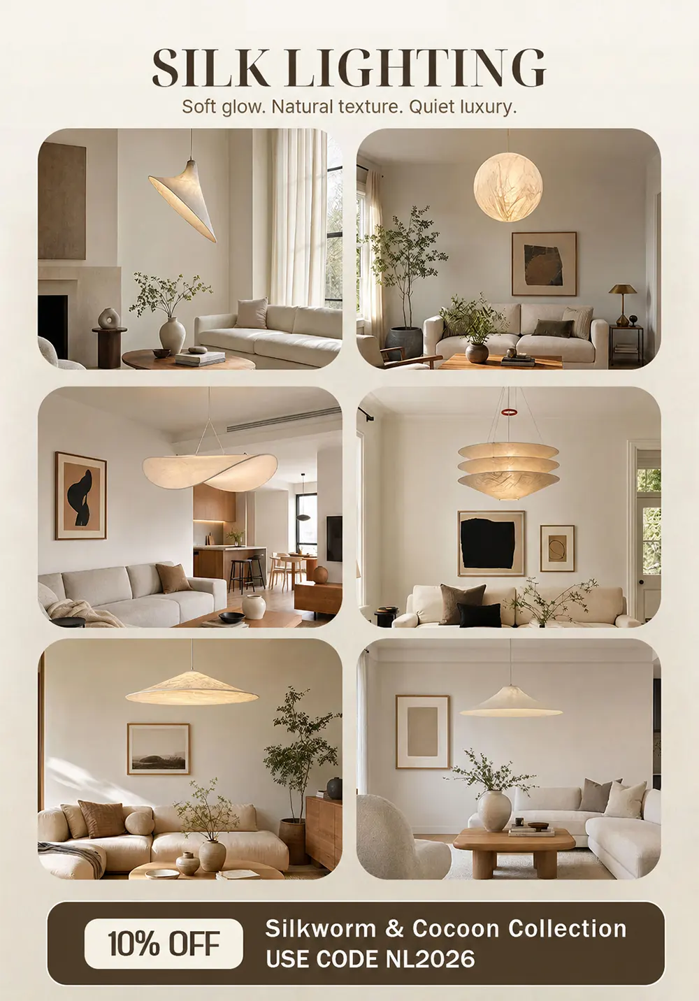 Soft silk pendant light in a living room