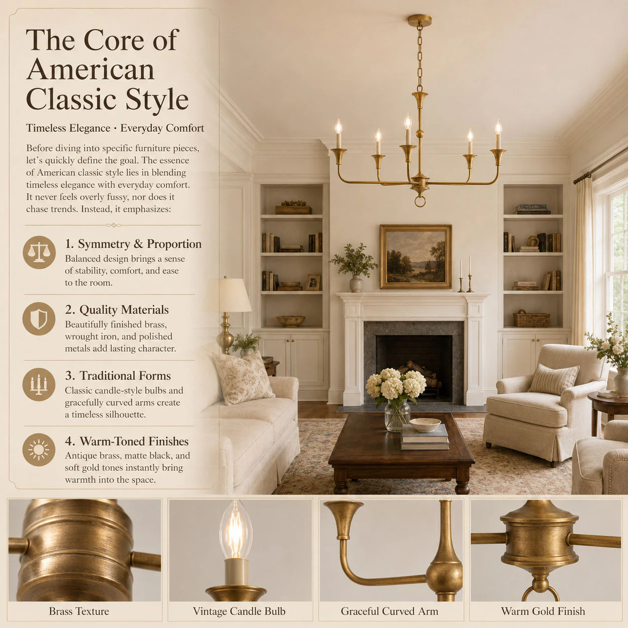 Elegant details of an American Classic Chandelier