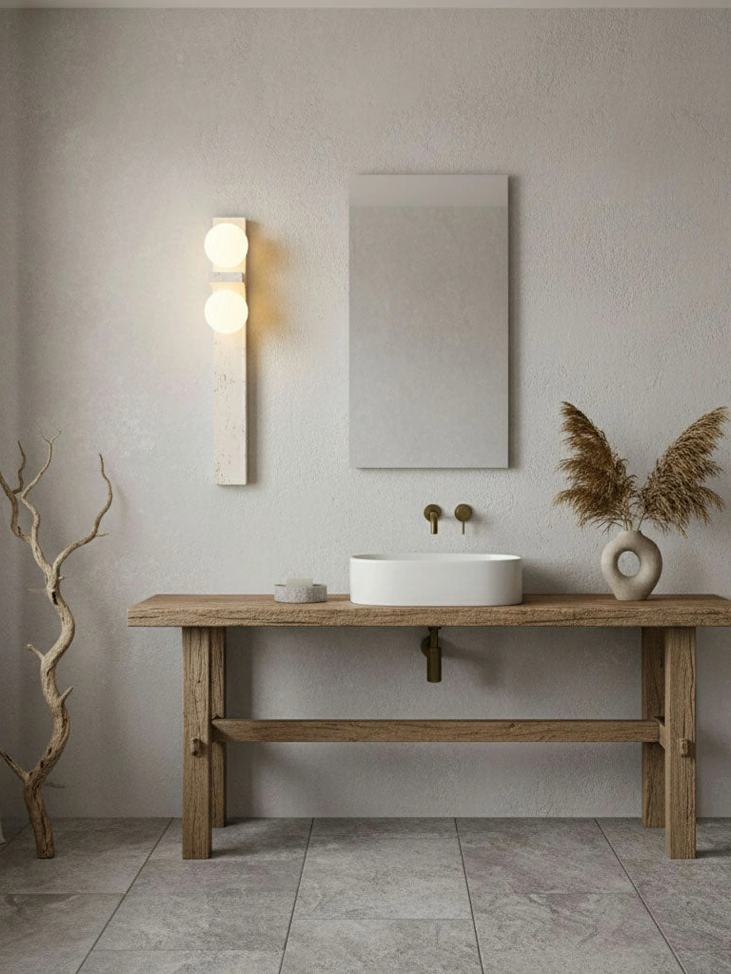 Asymmetrical Travertine Wall Sconce - Image 5