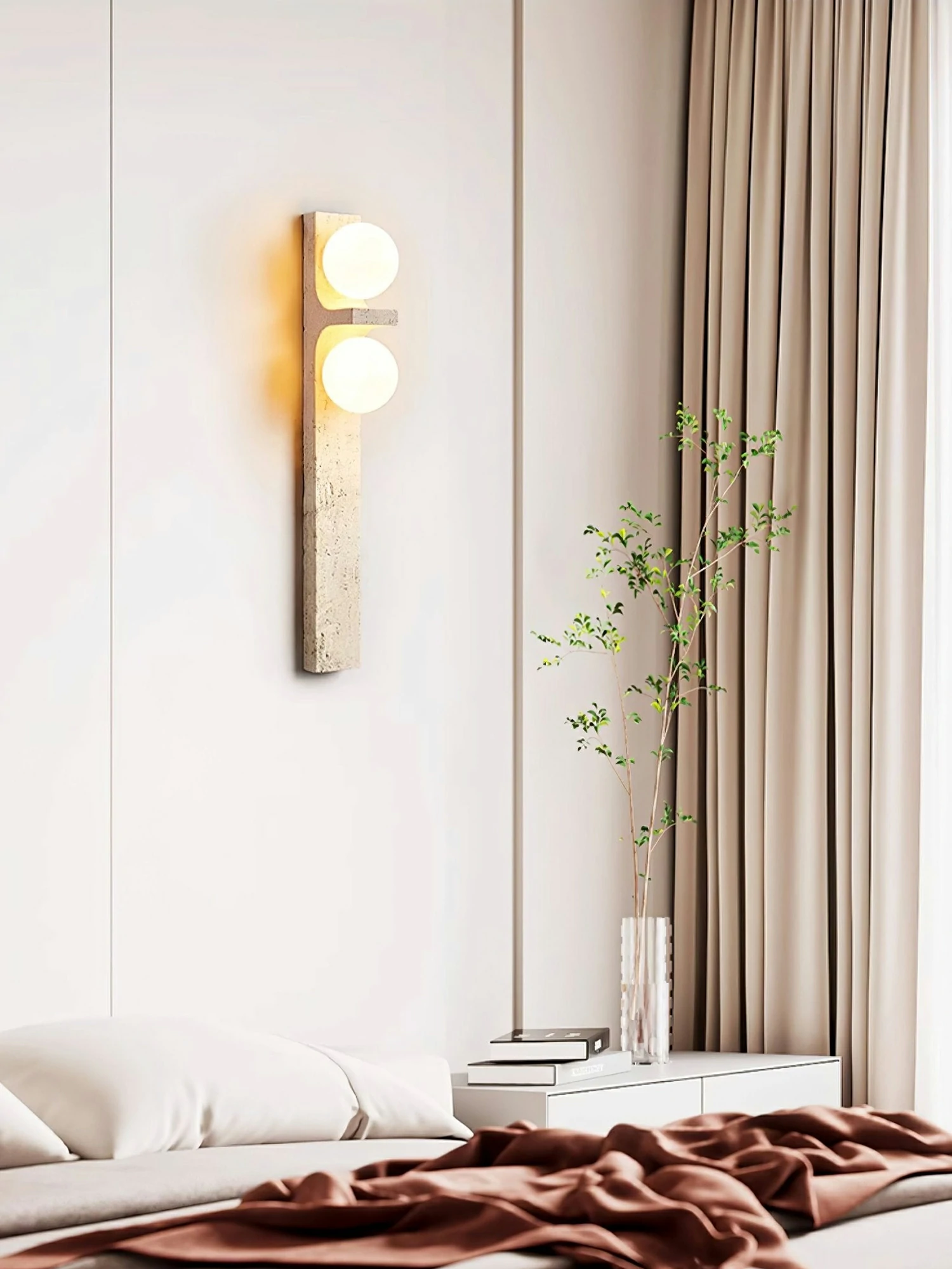 Asymmetrical Travertine Wall Sconce - Image 2