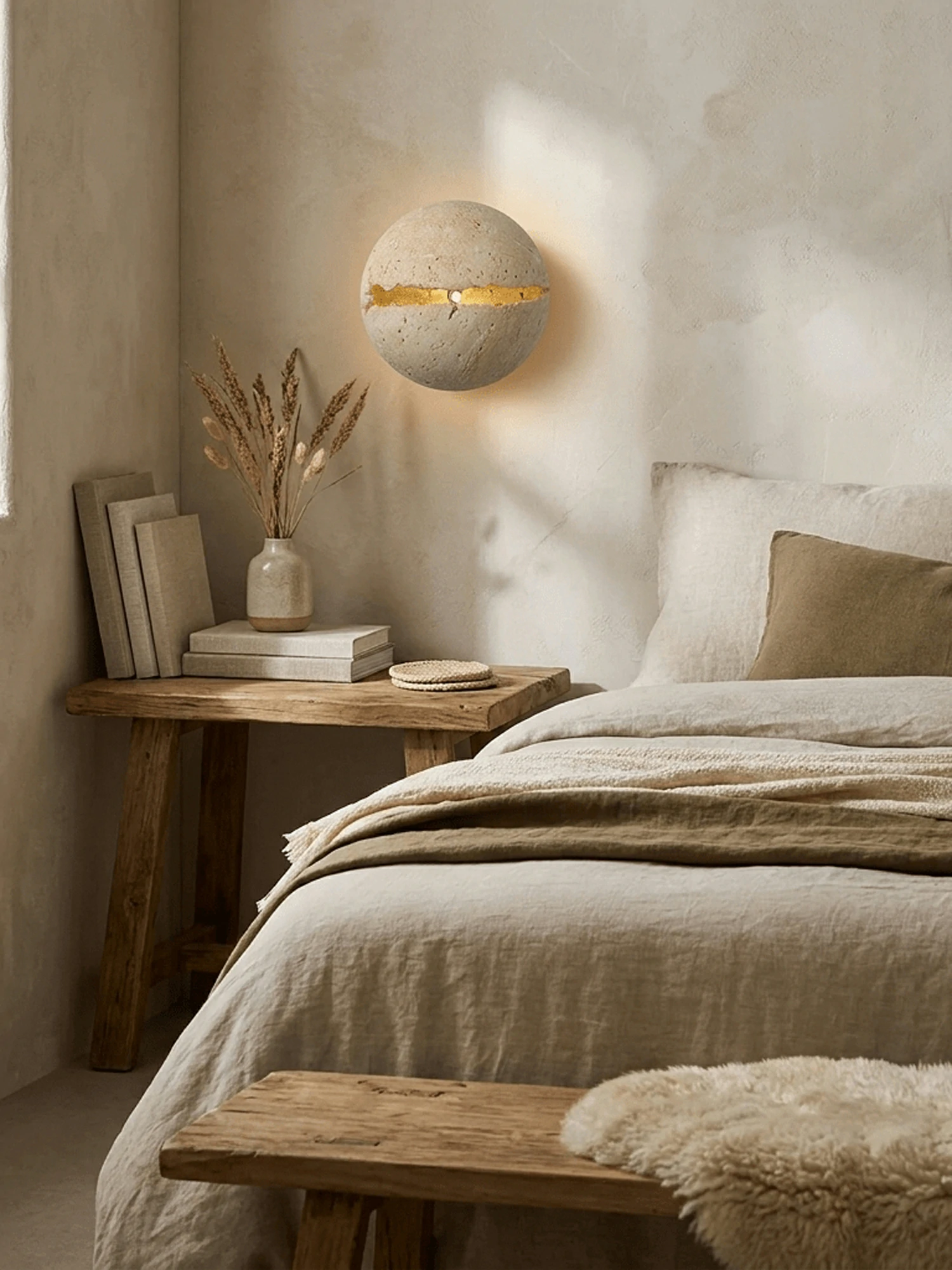 Cleft Travertine Globe Wall Sconce - Image 4