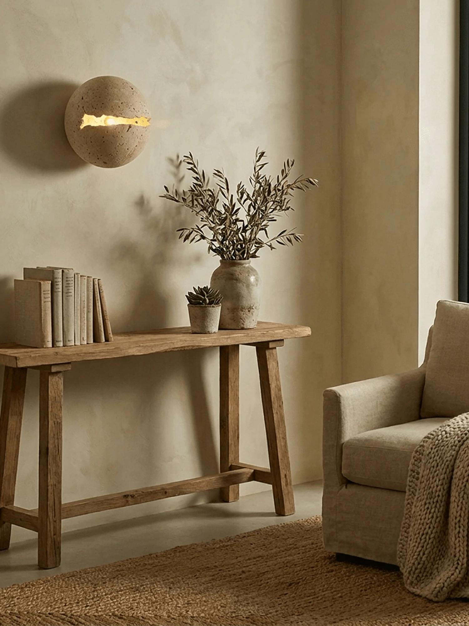 Cleft Travertine Globe Wall Sconce - Image 6