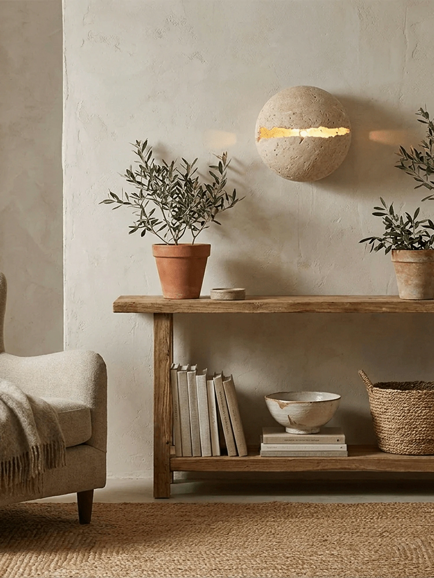 Cleft Travertine Globe Wall Sconce - Image 2