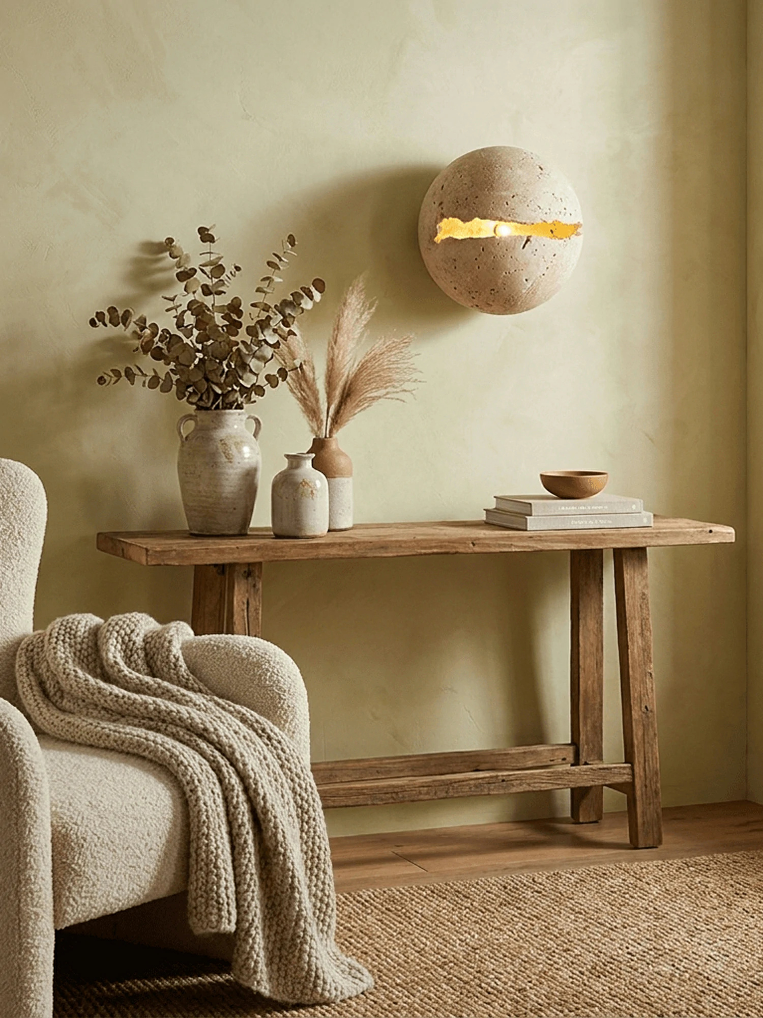 Cleft Travertine Globe Wall Sconce - Image 3