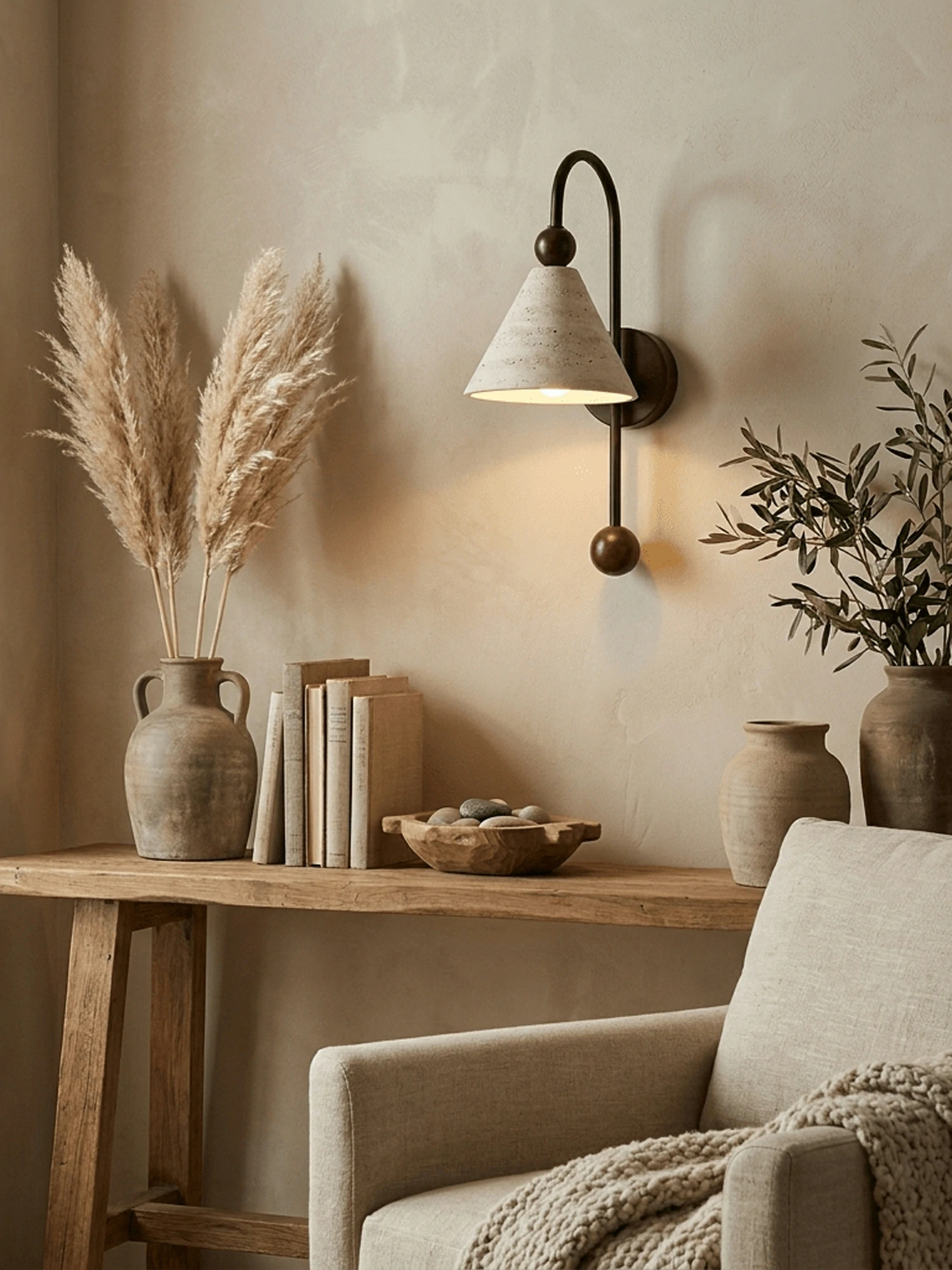 Cone Travertine Arc Sconce - Image 2
