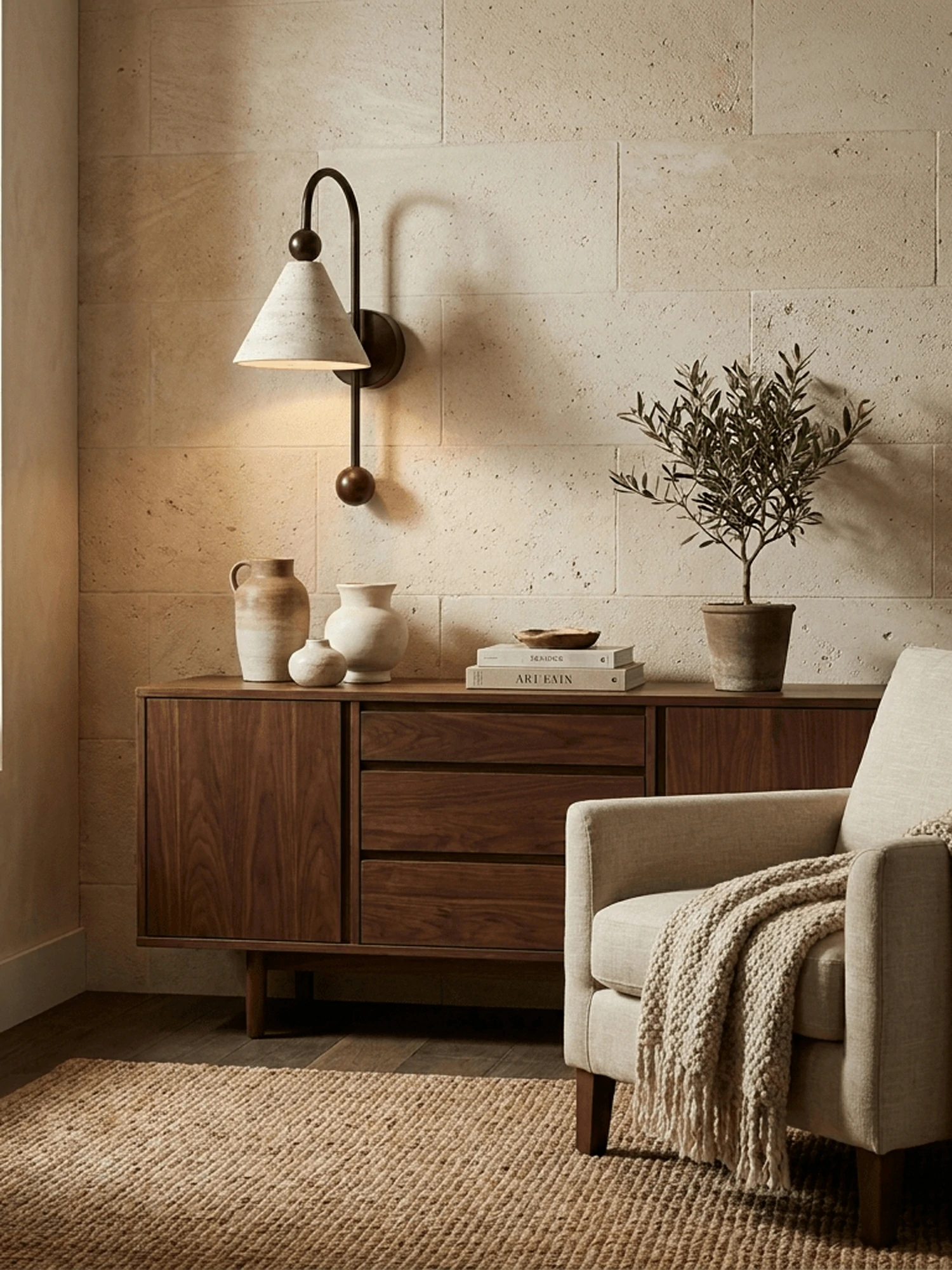 Cone Travertine Arc Sconce - Image 3
