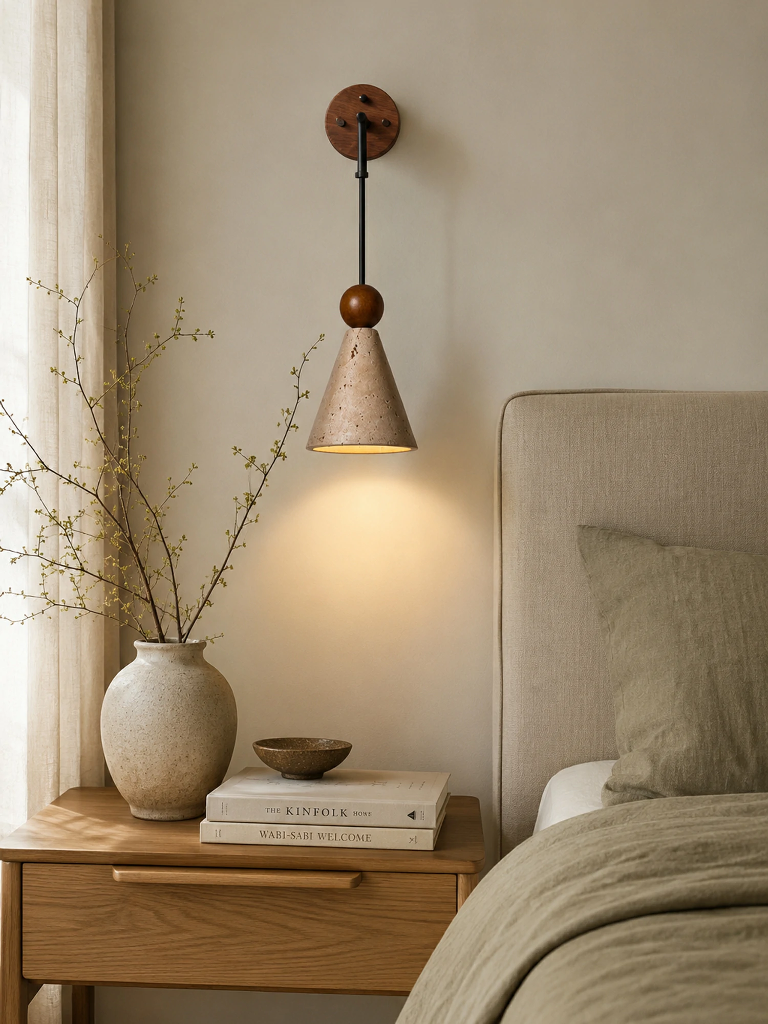 Cone Wood Bead Wall Sconce - Image 2
