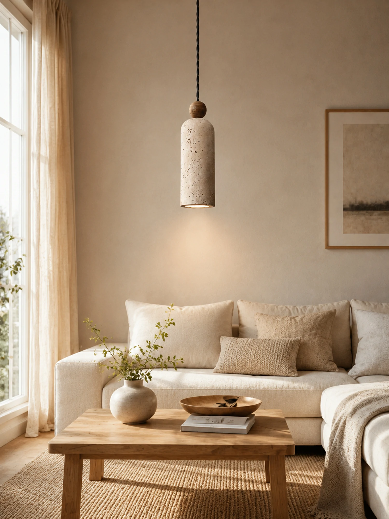 Cylinder Wood Bead Pendant Light - Image 7