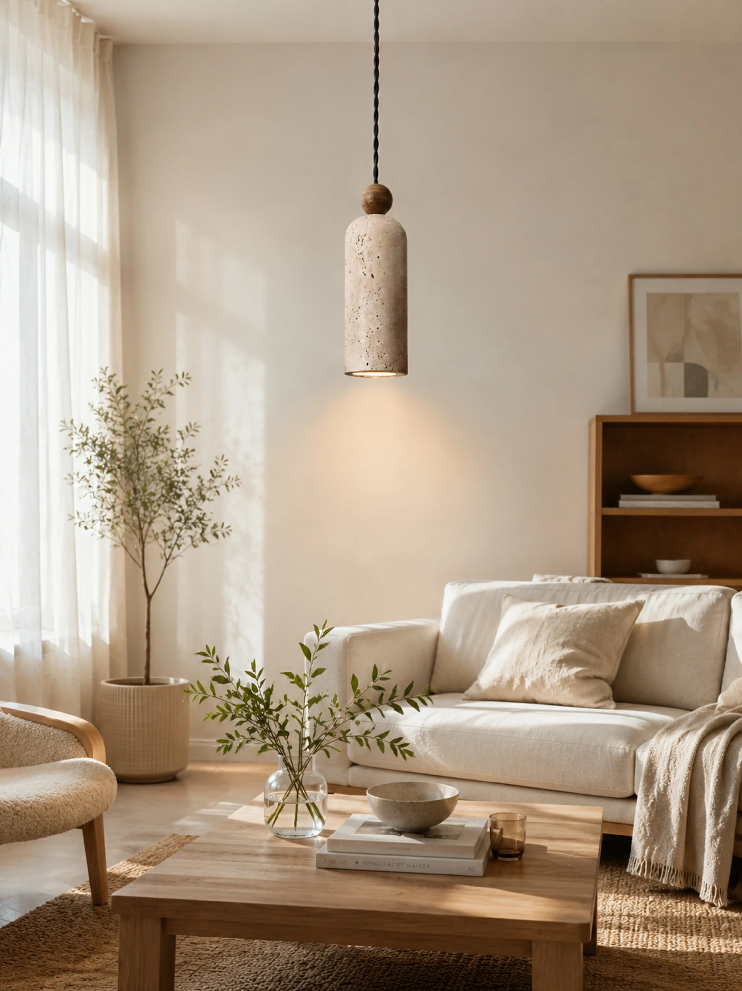Cylinder Wood Bead Pendant Light - Image 5