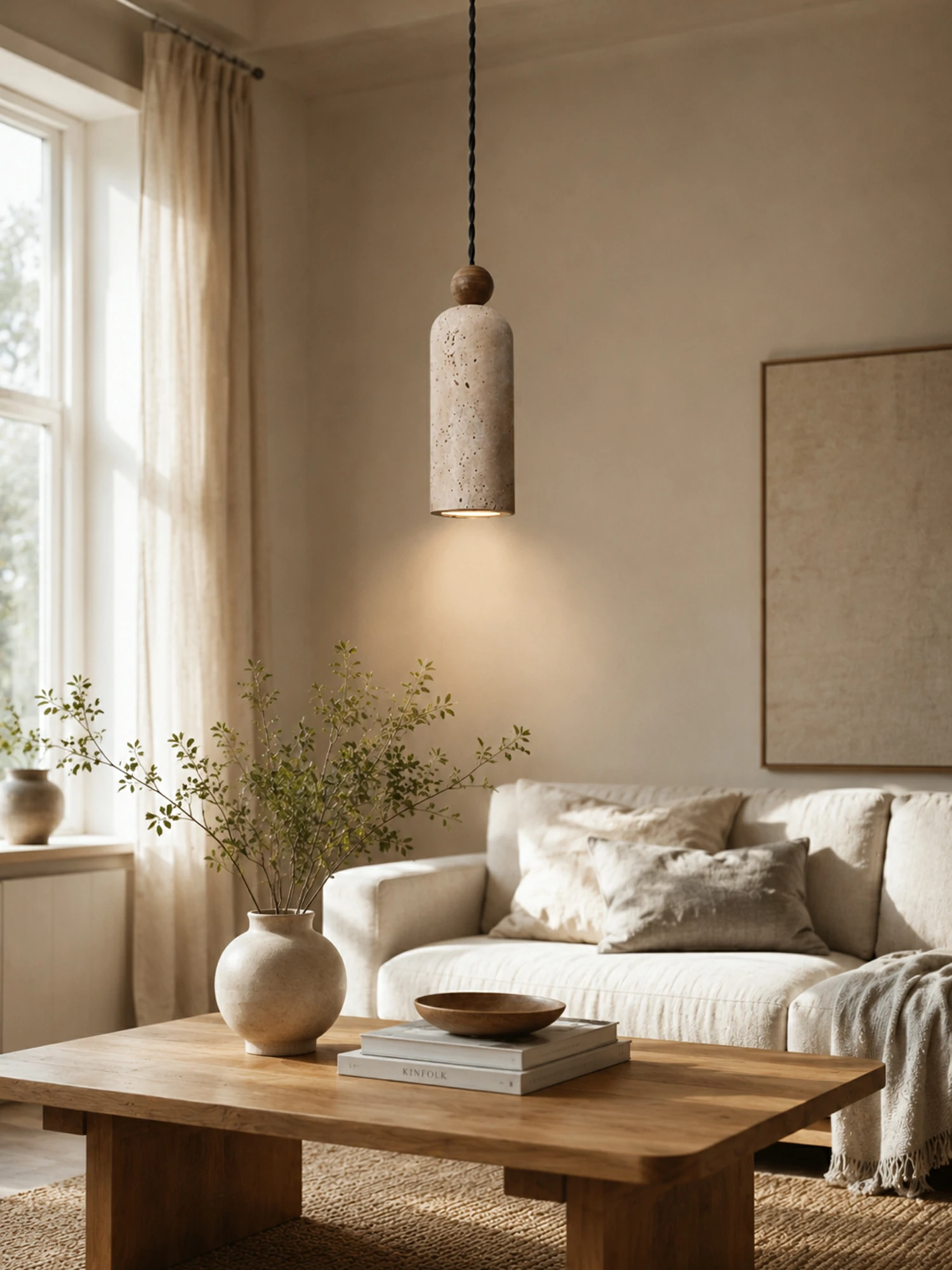 Cylinder Wood Bead Pendant Light - Image 3