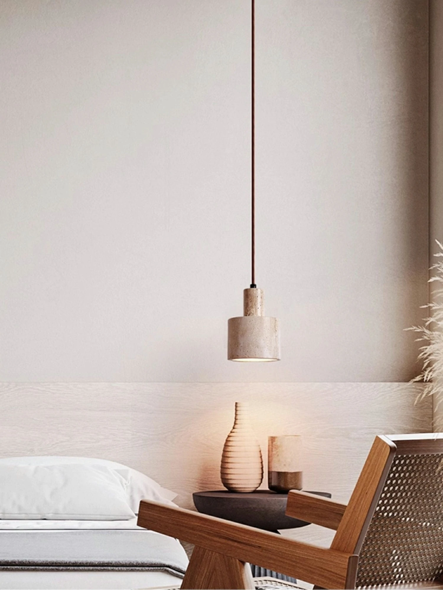 Cylindrical Travertine Pendant Lamp - Image 7