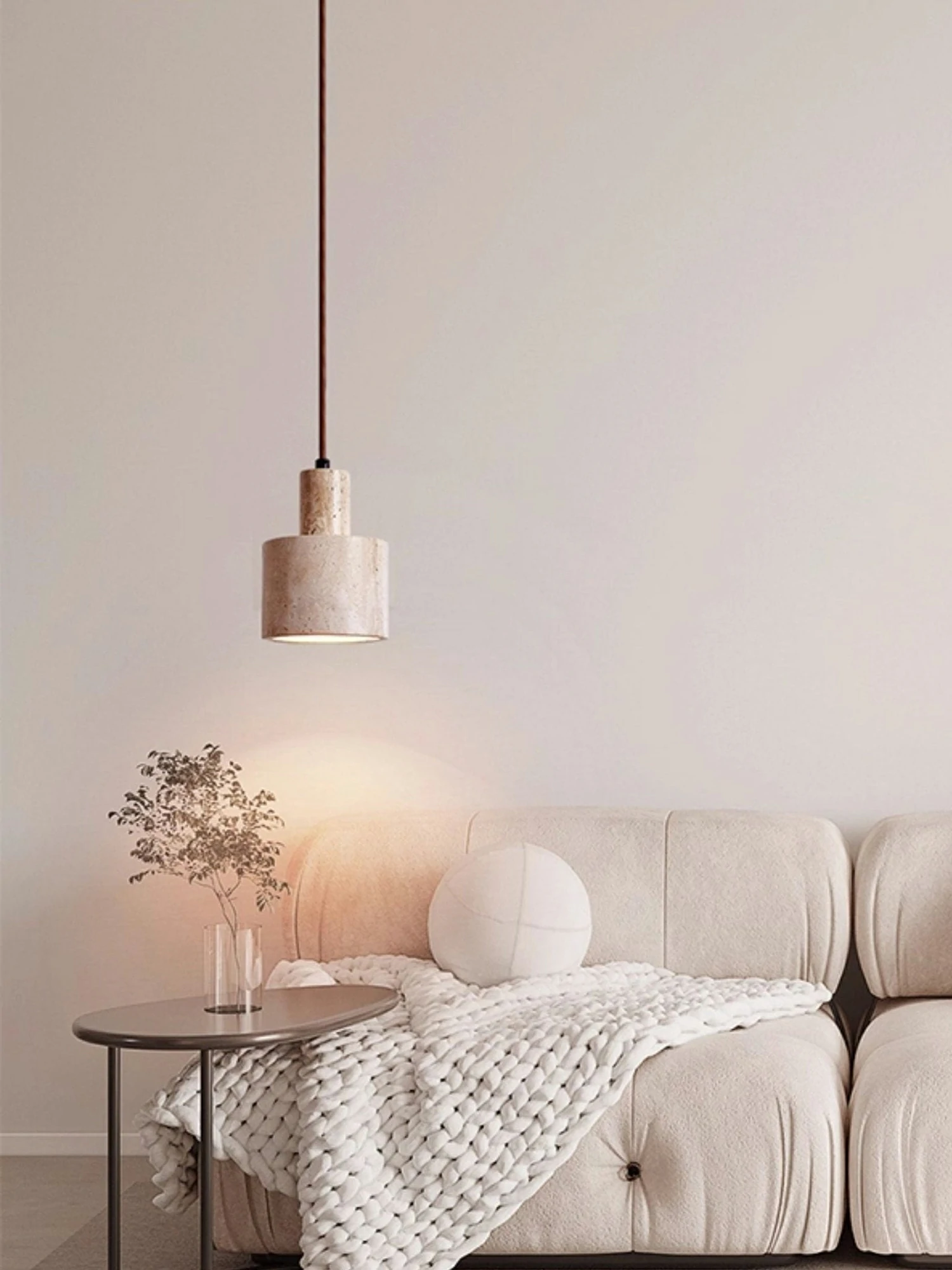Cylindrical Travertine Pendant Lamp - Image 2