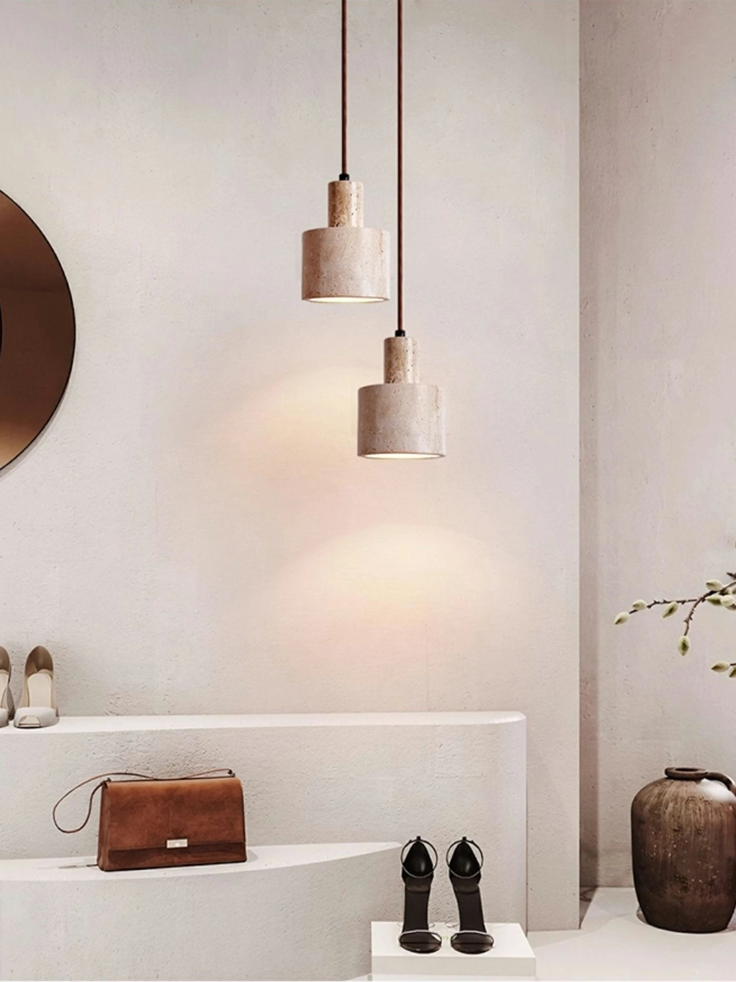Cylindrical Travertine Pendant Lamp - Image 5
