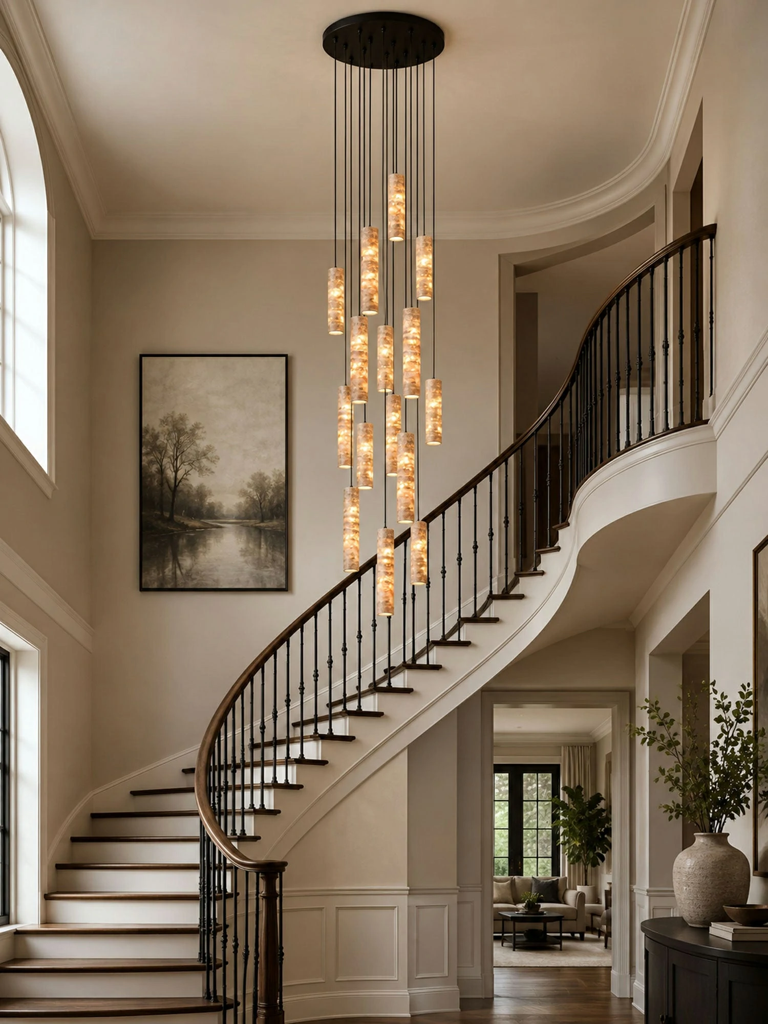 Cylindrical Travertine Pendant Light - Image 9