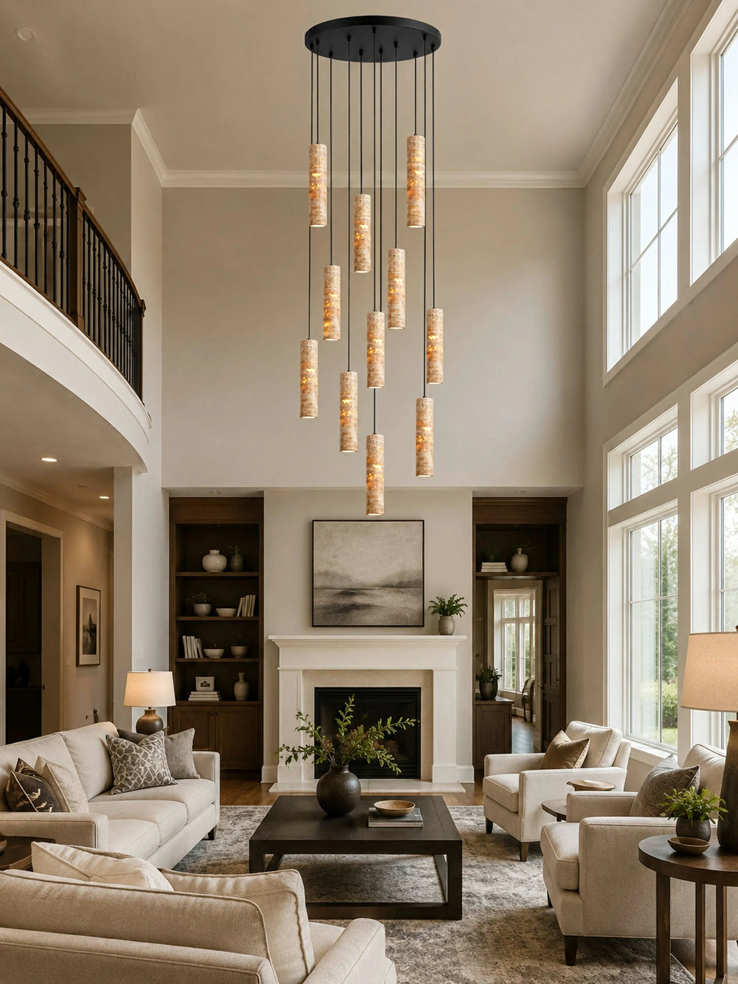Cylindrical Travertine Pendant Light - Image 2