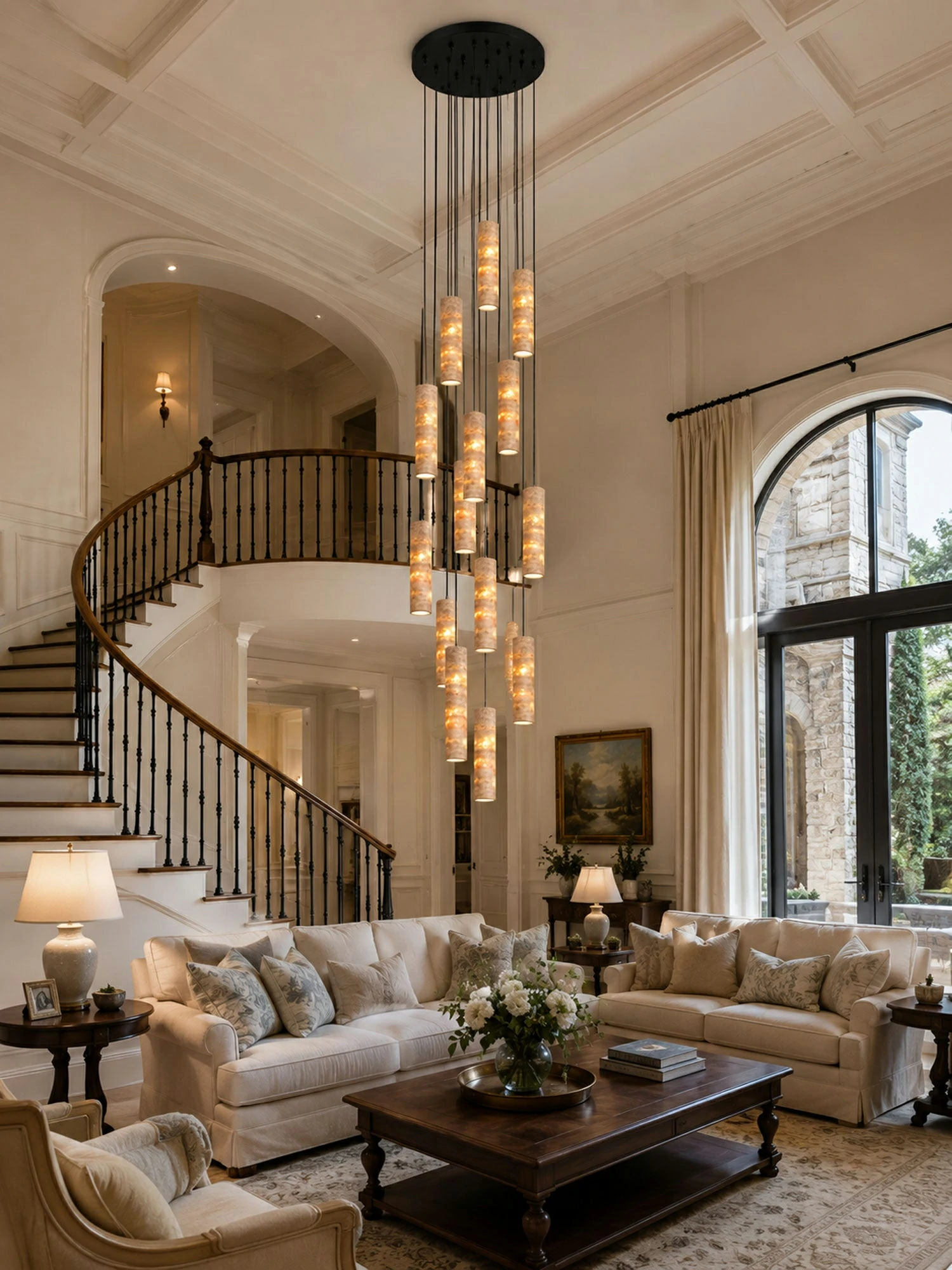 Cylindrical Travertine Pendant Light - Image 3