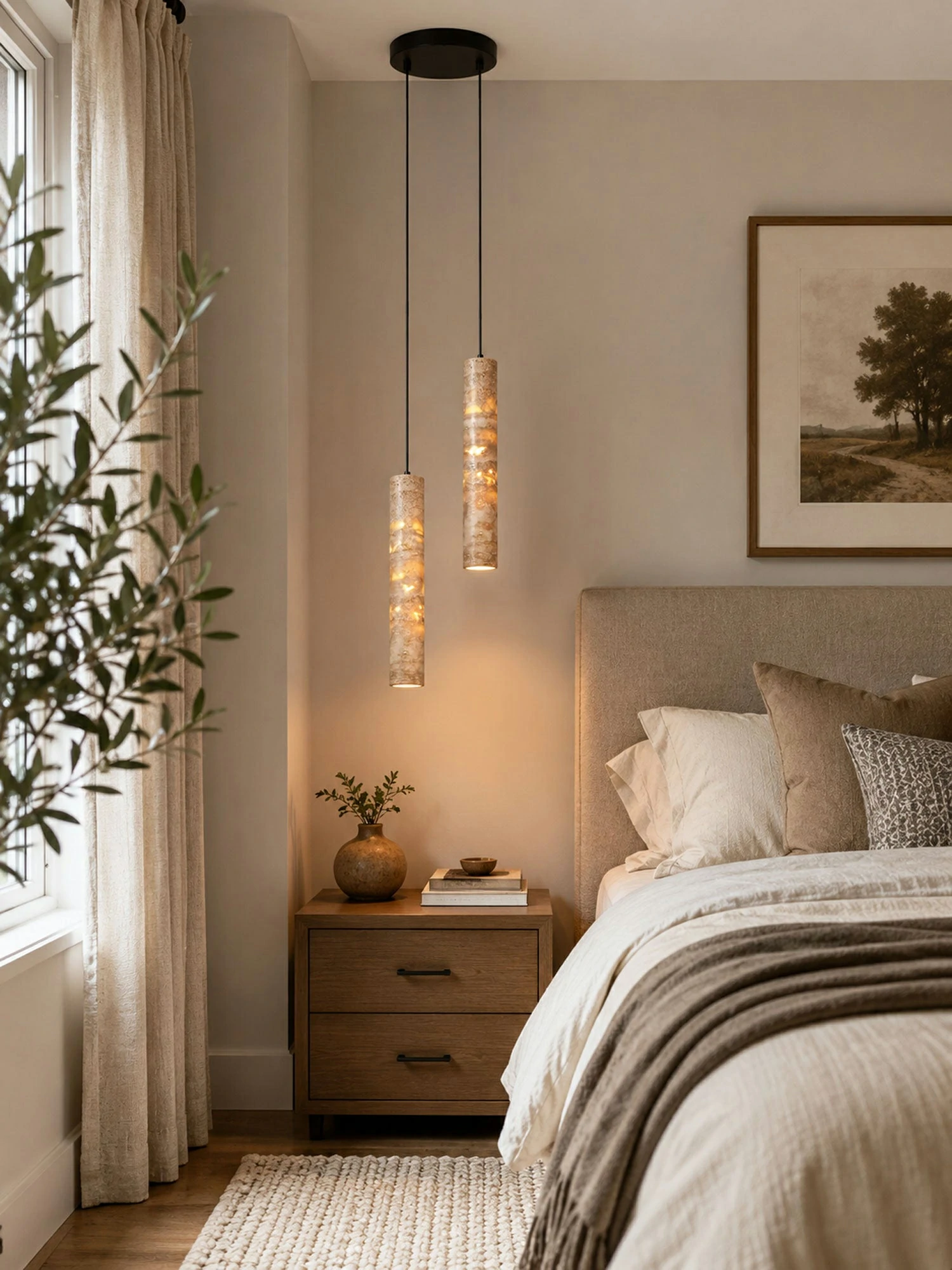 Cylindrical Travertine Pendant Light - Image 11