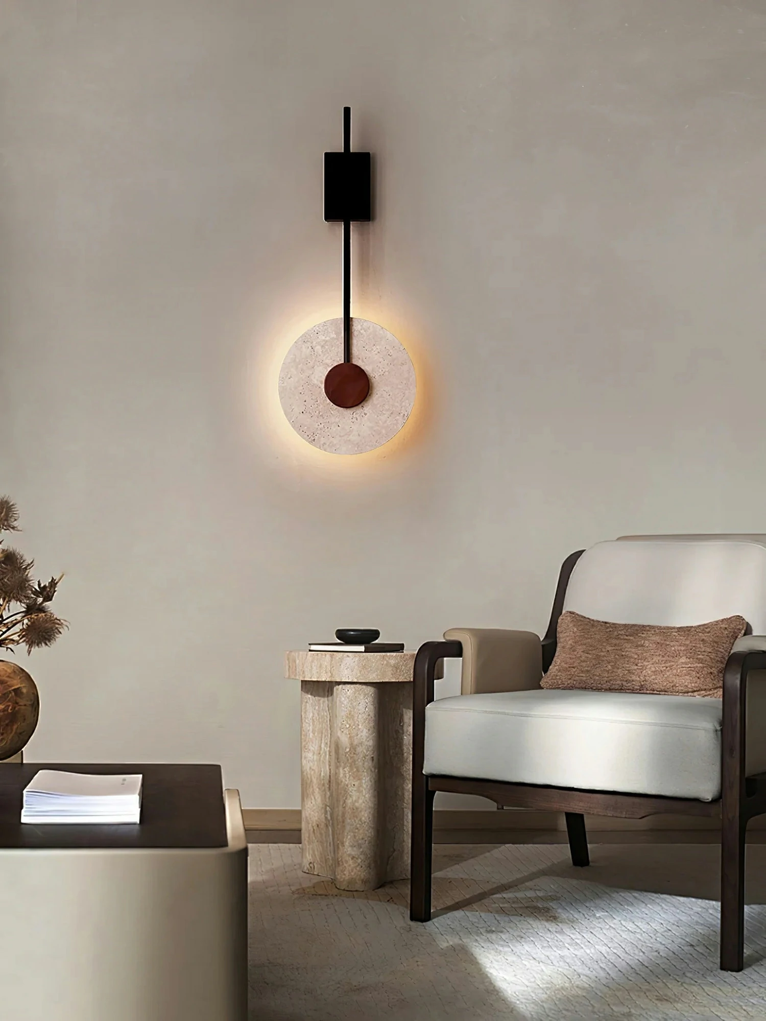 Disc Travertine Wall Lamp - Image 3