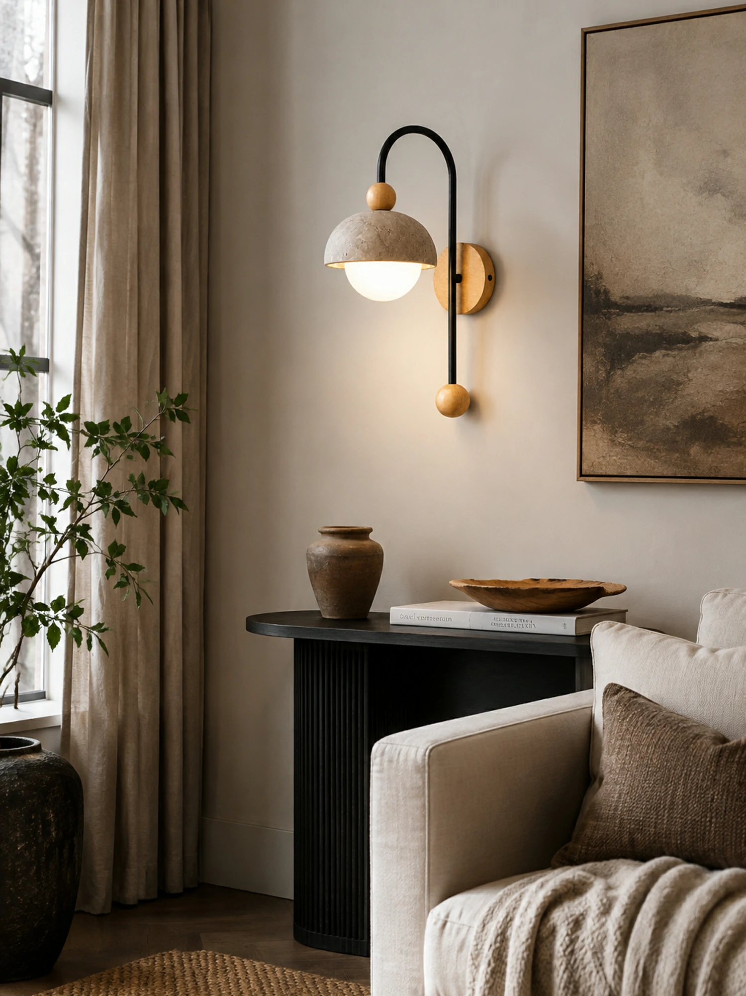 Dome Globe Travertine Arc Sconce - Image 2
