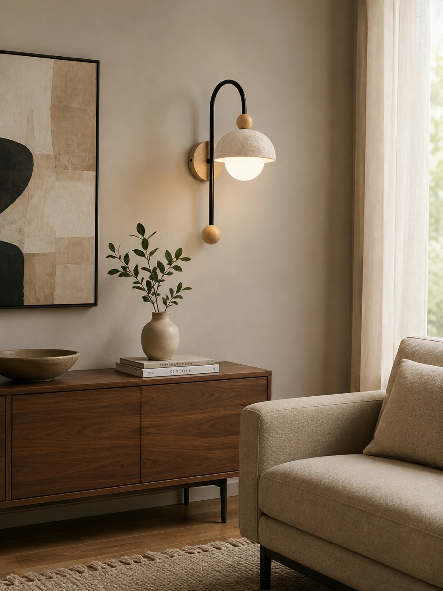 Dome Globe Travertine Arc Sconce - Image 4