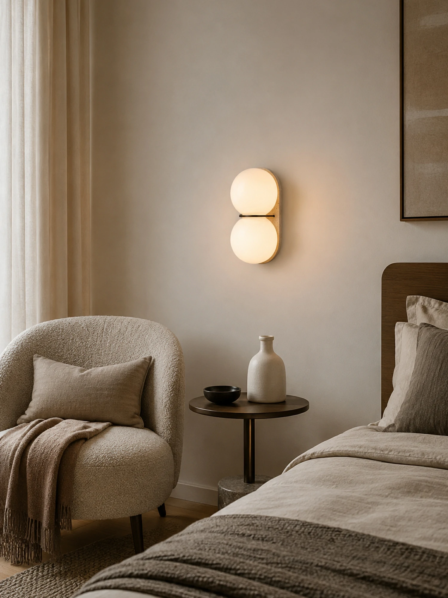 Double Globe Travertine Wall Sconce - Image 7