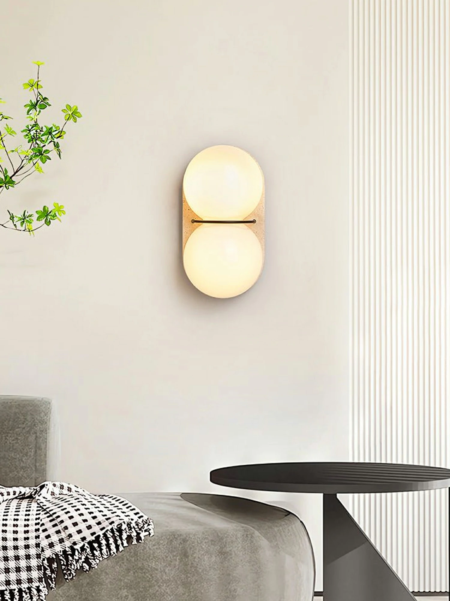 Double Globe Travertine Wall Sconce - Image 3