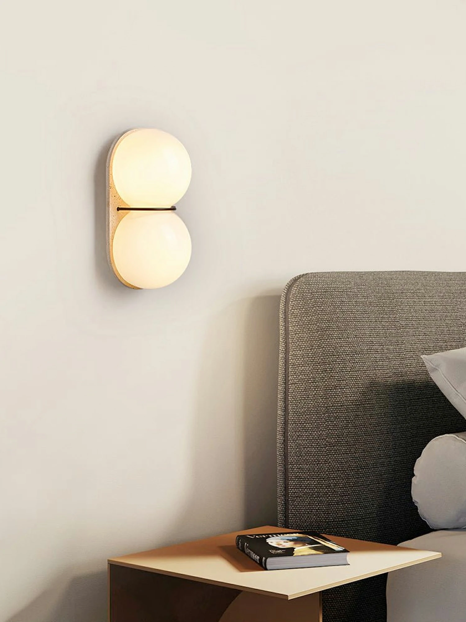 Double Globe Travertine Wall Sconce - Image 2