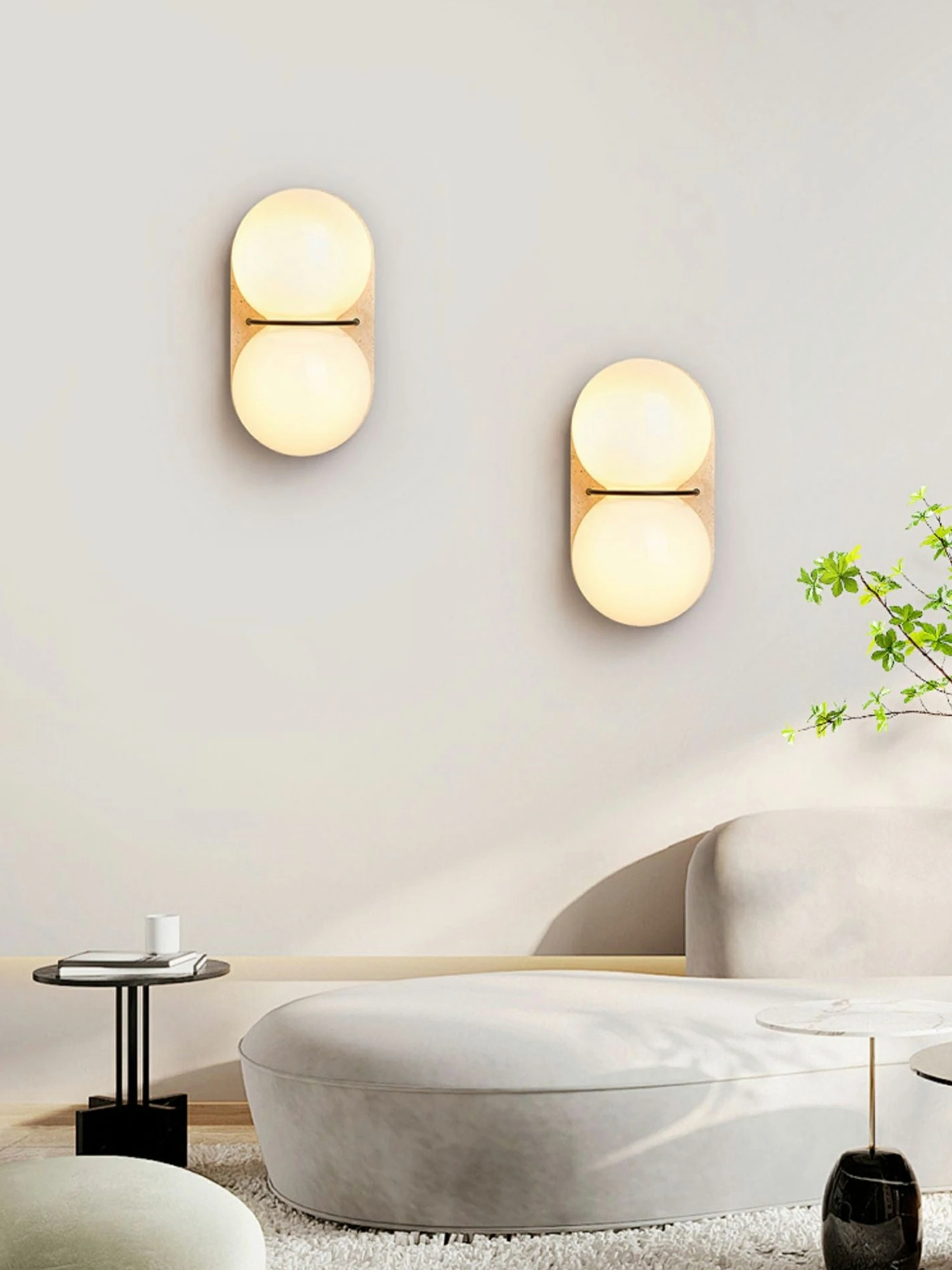 Double Globe Travertine Wall Sconce - Image 9