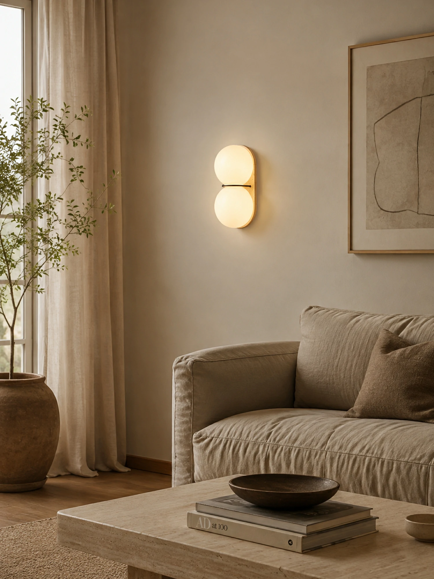 Double Globe Travertine Wall Sconce - Image 6