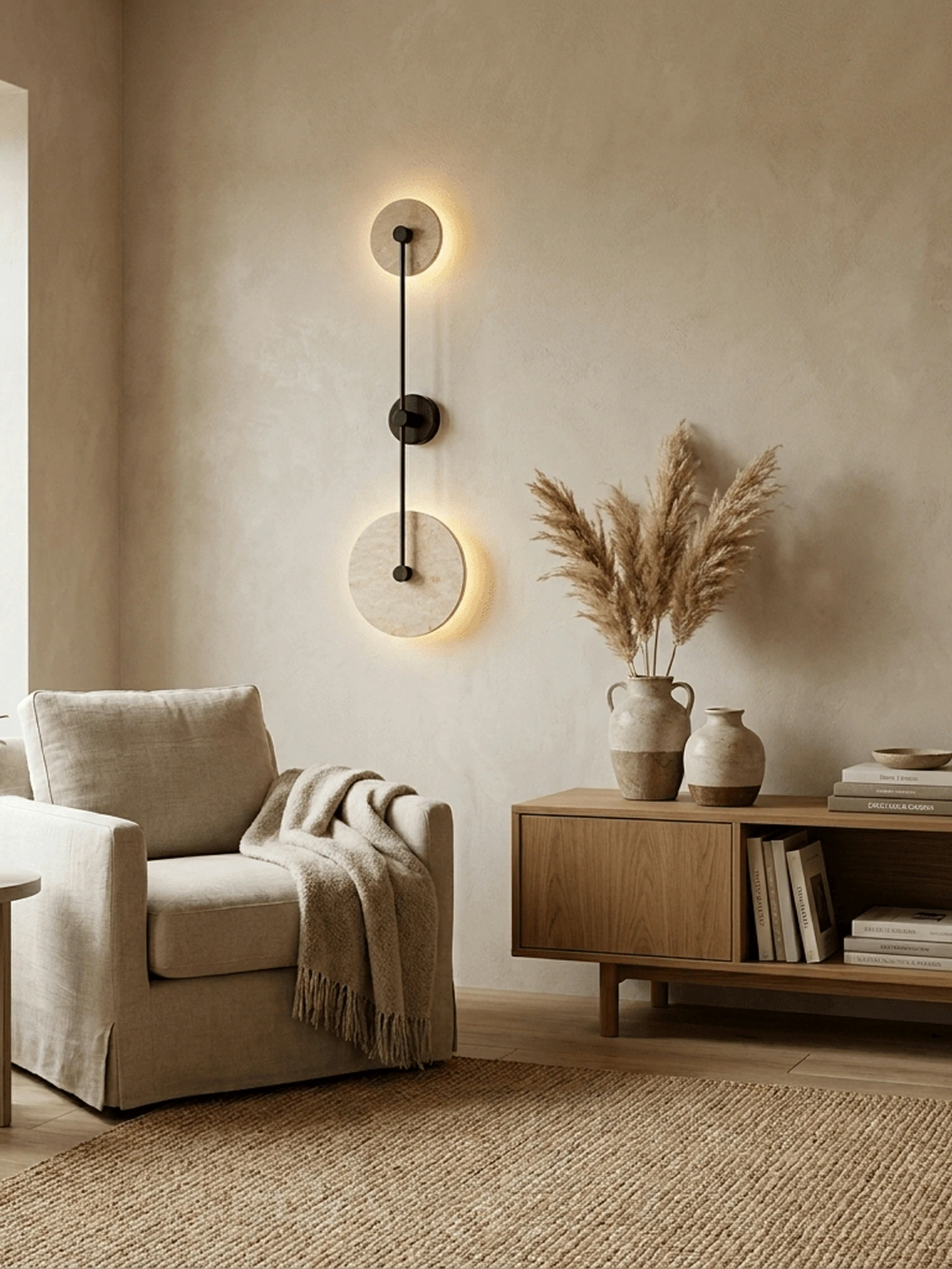 Dual Disc Travertine Wall Sconce - Image 2