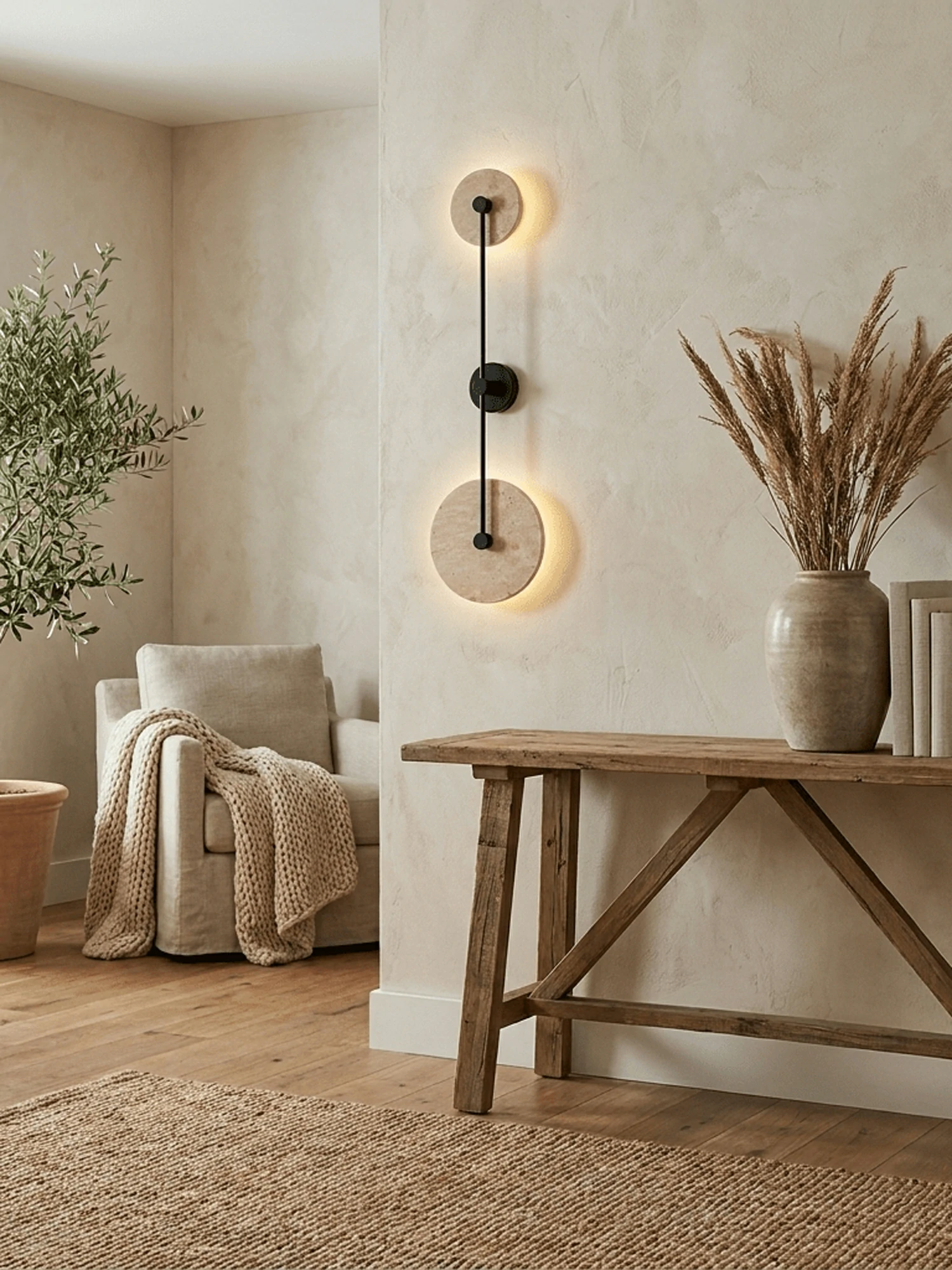 Dual Disc Travertine Wall Sconce - Image 3