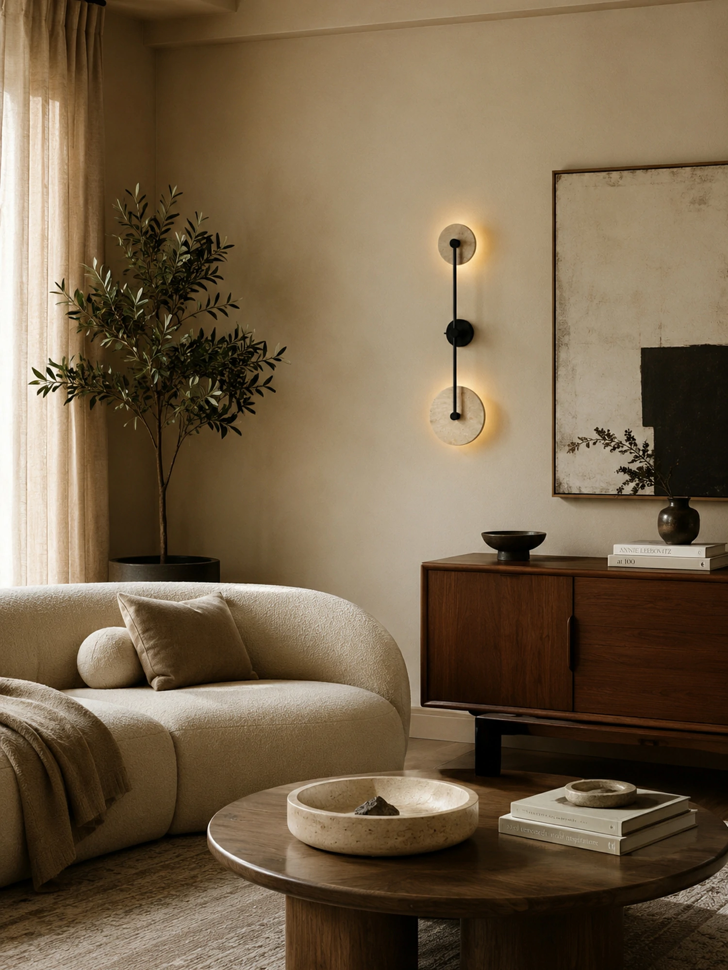 Dual Disc Travertine Wall Sconce - Image 4