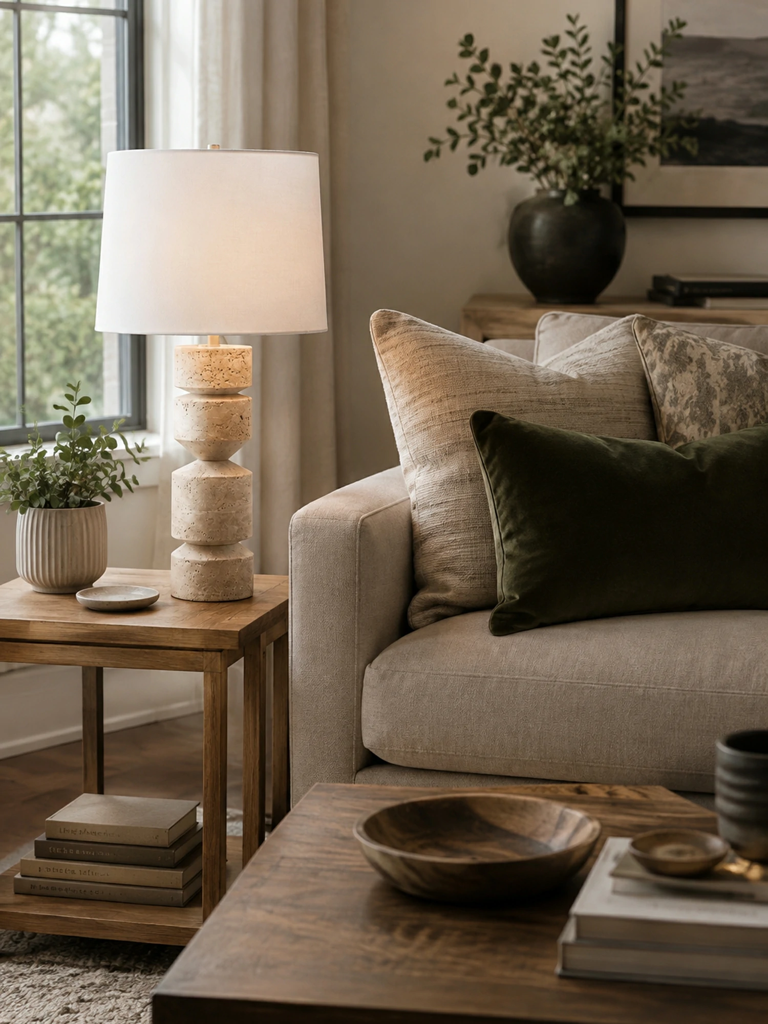 Geometric Travertine Table Lamp - Image 9