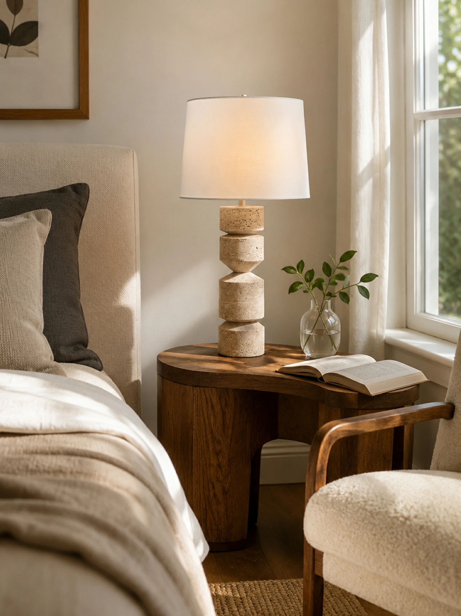 Geometric Travertine Table Lamp - Image 4