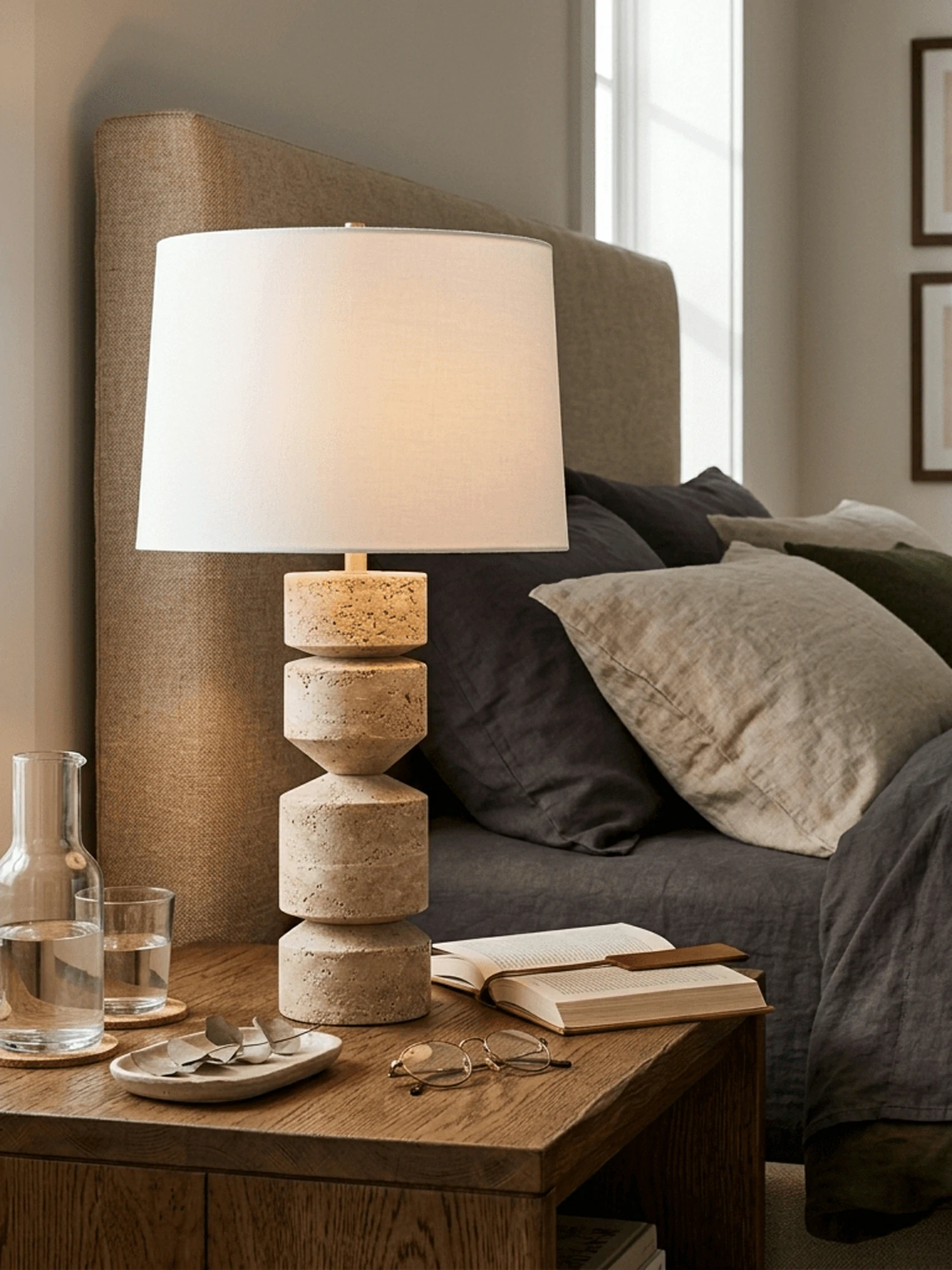 Geometric Travertine Table Lamp - Image 6