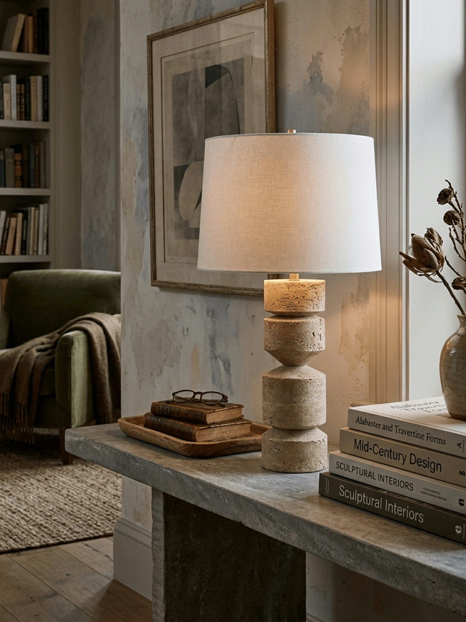 Geometric Travertine Table Lamp - Image 7